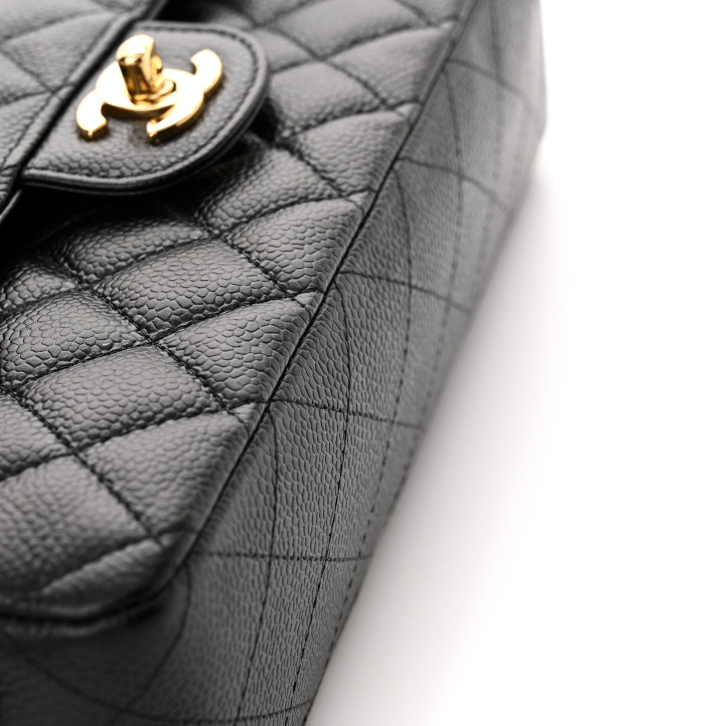 Caviar Quilted Medium Double Flap Black