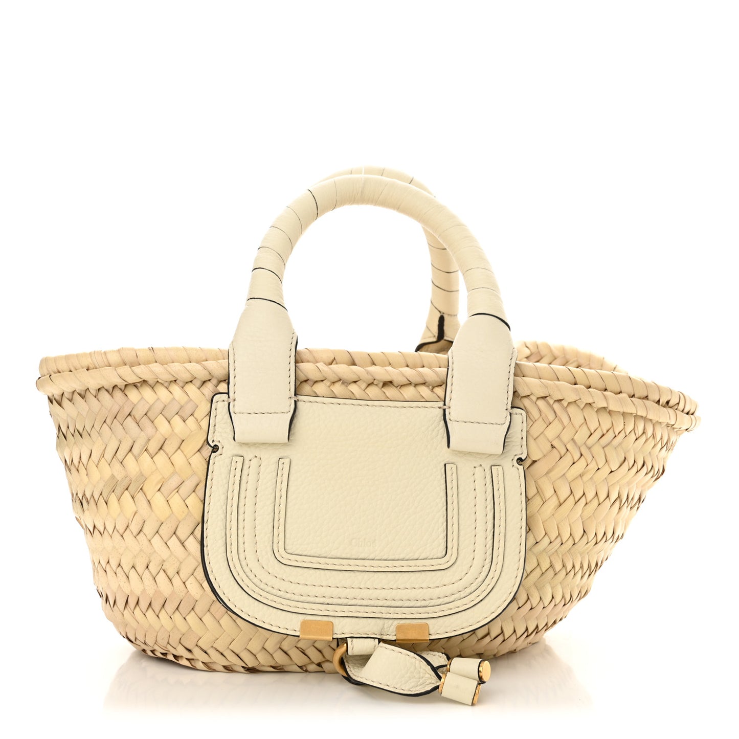 Raffia Small Grain Calfskin Mini Marcie Basket White