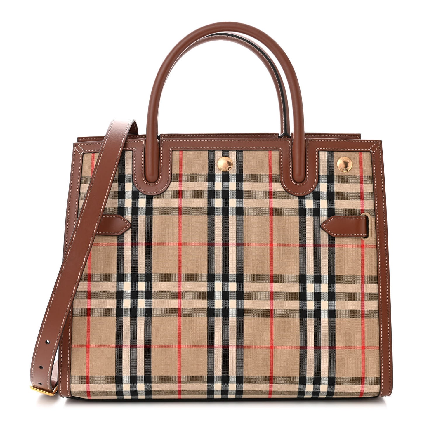 Calfskin Vintage Check Two Handle Title Bag Archive Beige