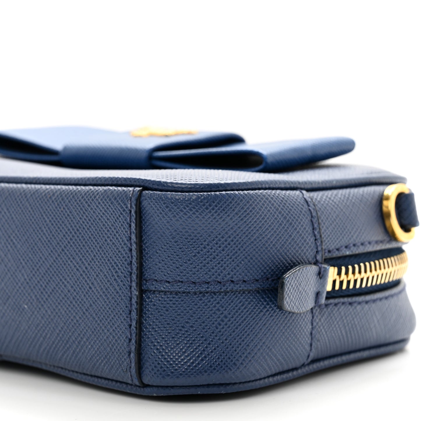 Saffiano Fiocco Bow Camera Crossbody Bag Bluette