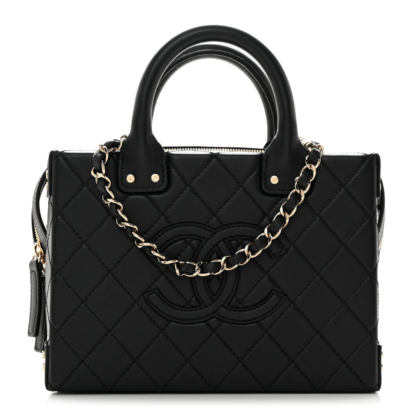 Calfskin Quilted Studded Square Vanity Case Black