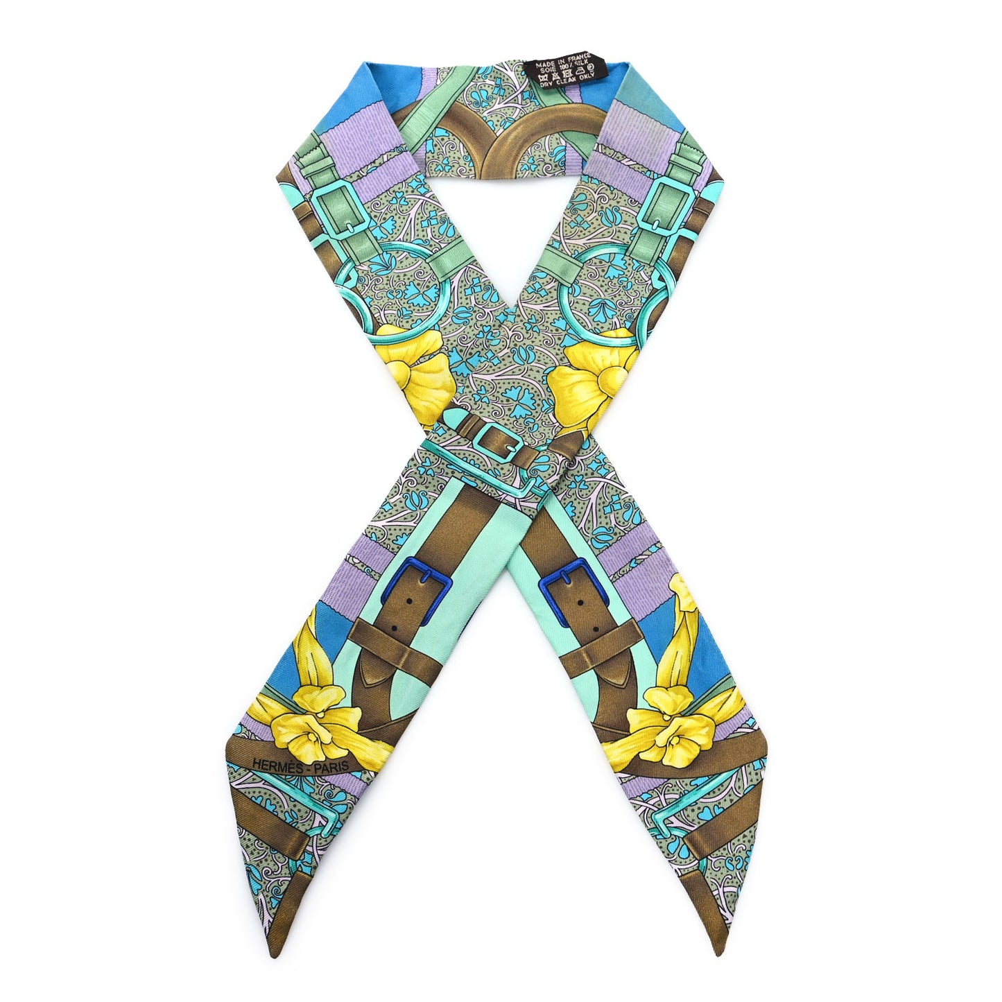 Silk Grand Manege Fleuri Twilly Cobalt Turquoise Jaune Vif