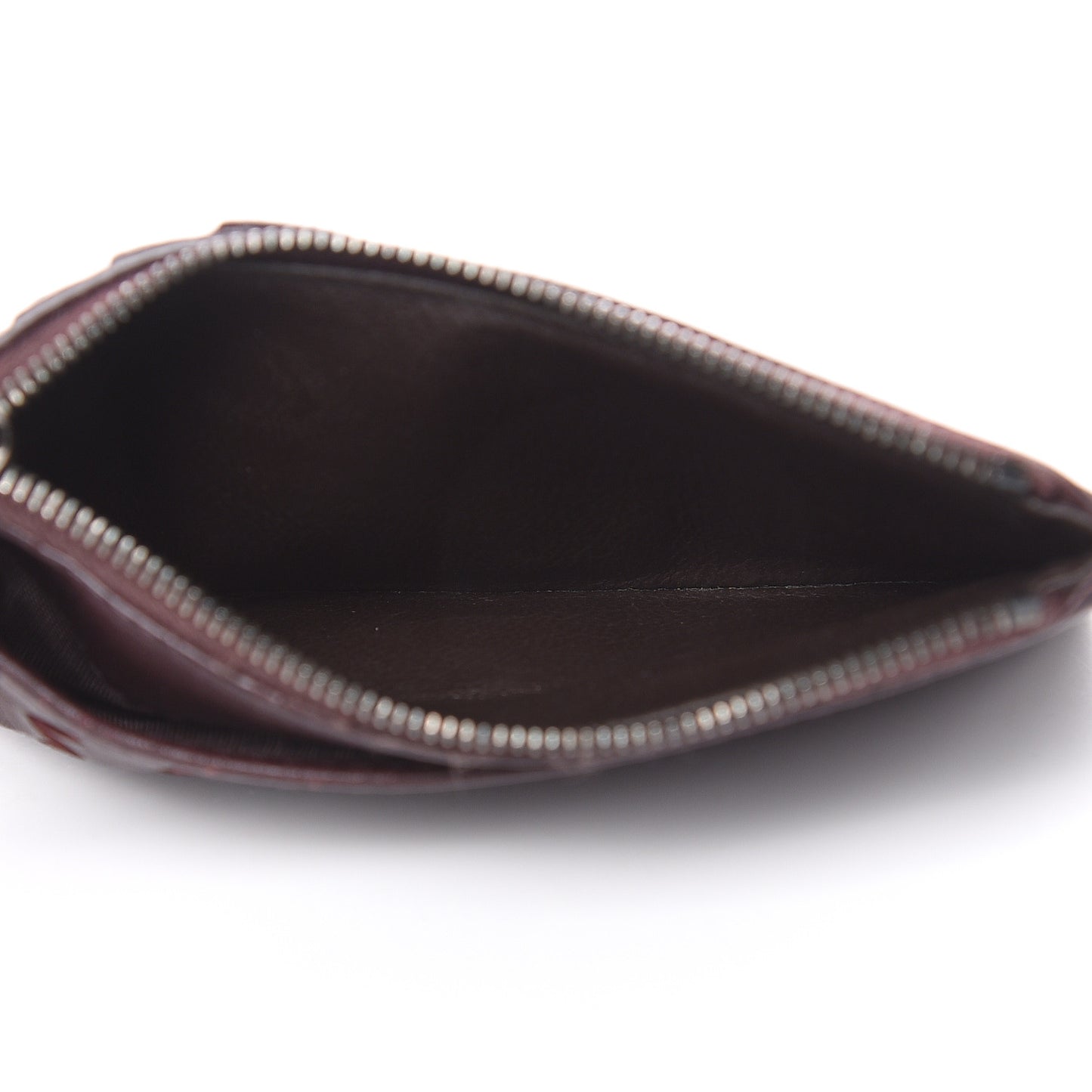 Nappa Intrecciato Zip Card Case Dark Barolo China Red