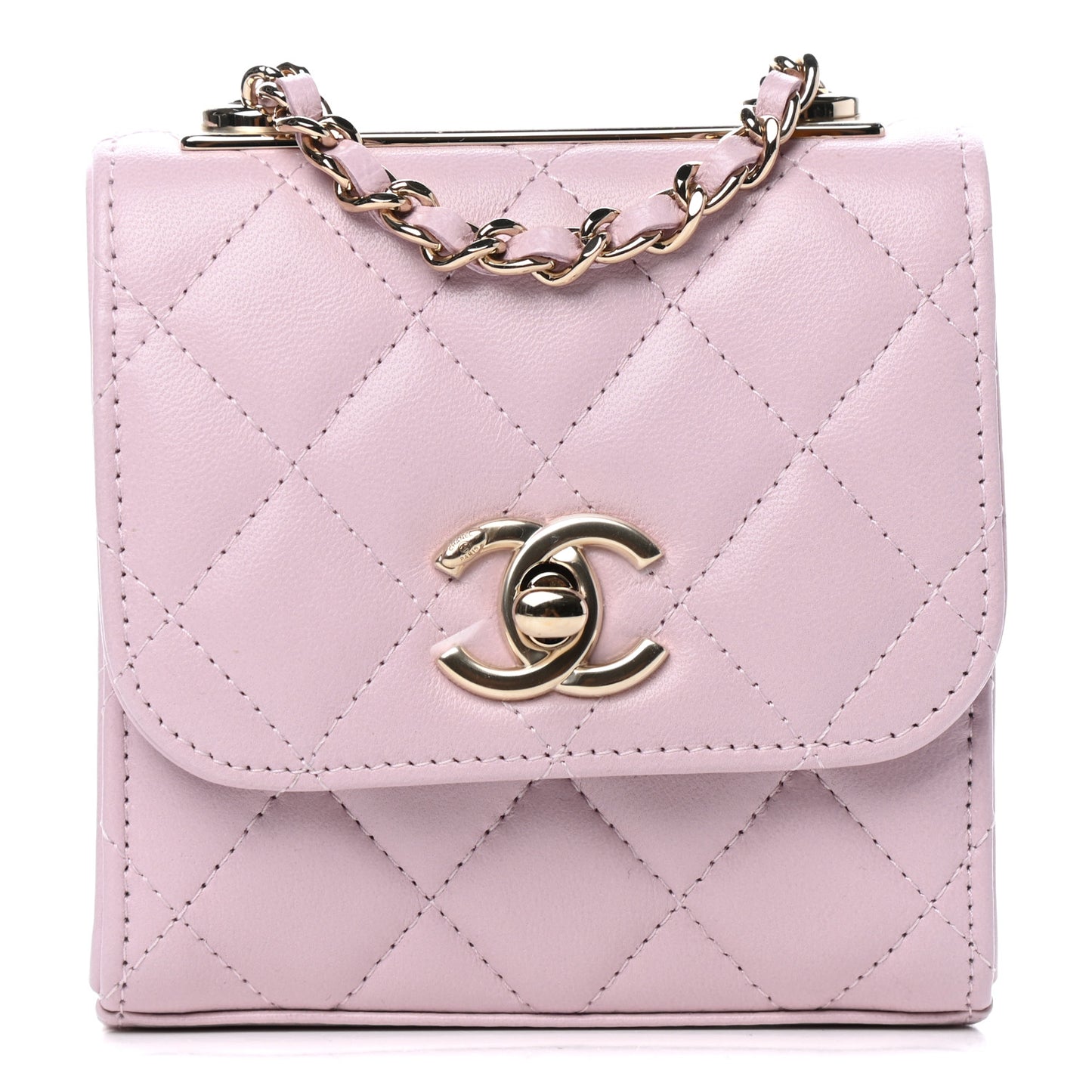 Lambskin Quilted Mini Trendy CC Clutch With Chain Light Pink