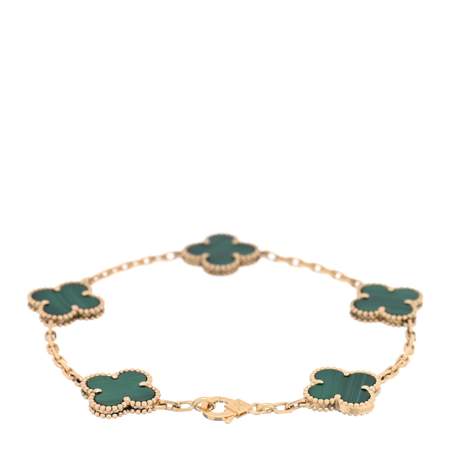 18K Yellow Gold Malachite 5 Motifs Vintage Alhambra Bracelet
