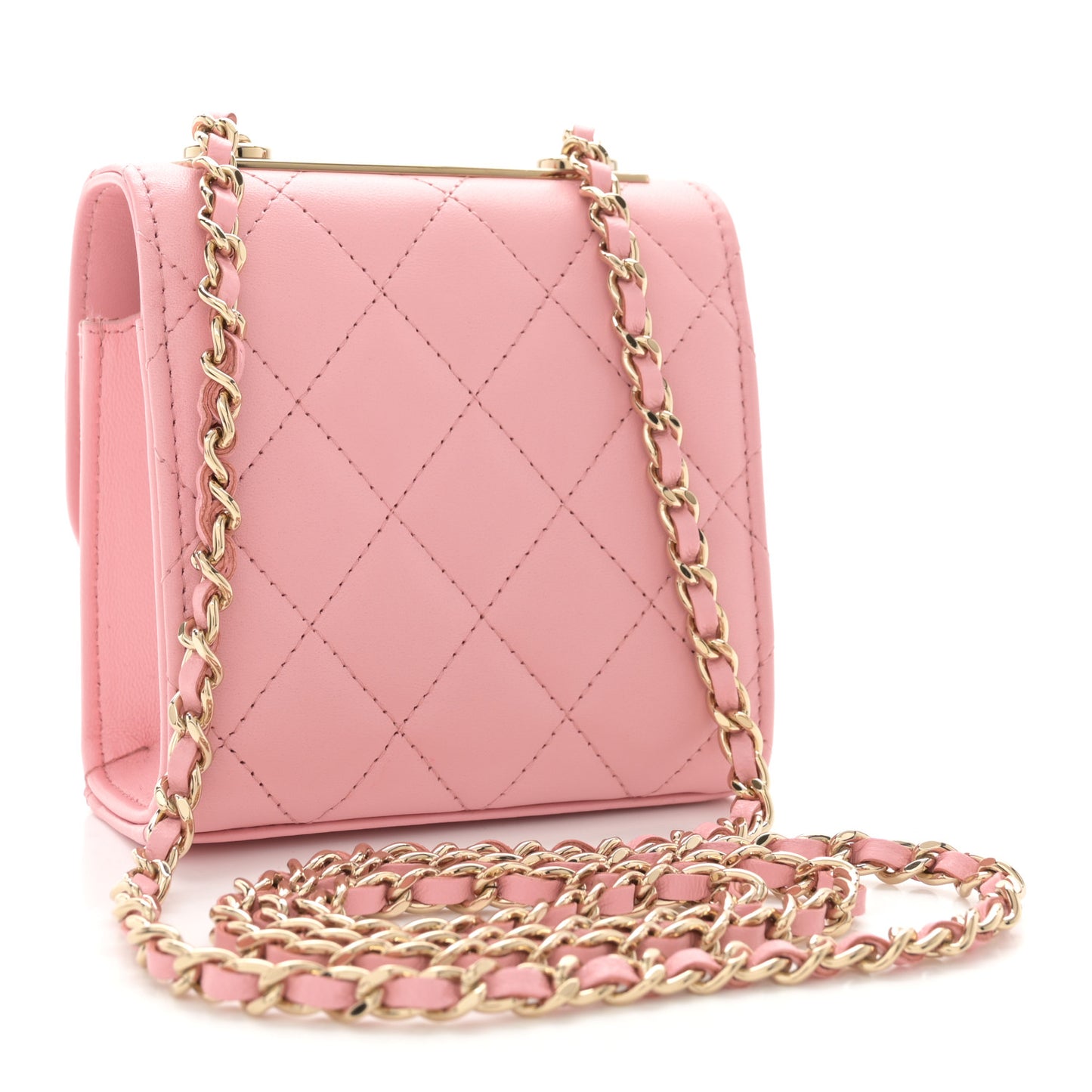 Lambskin Quilted Mini Trendy CC Clutch With Chain Pink