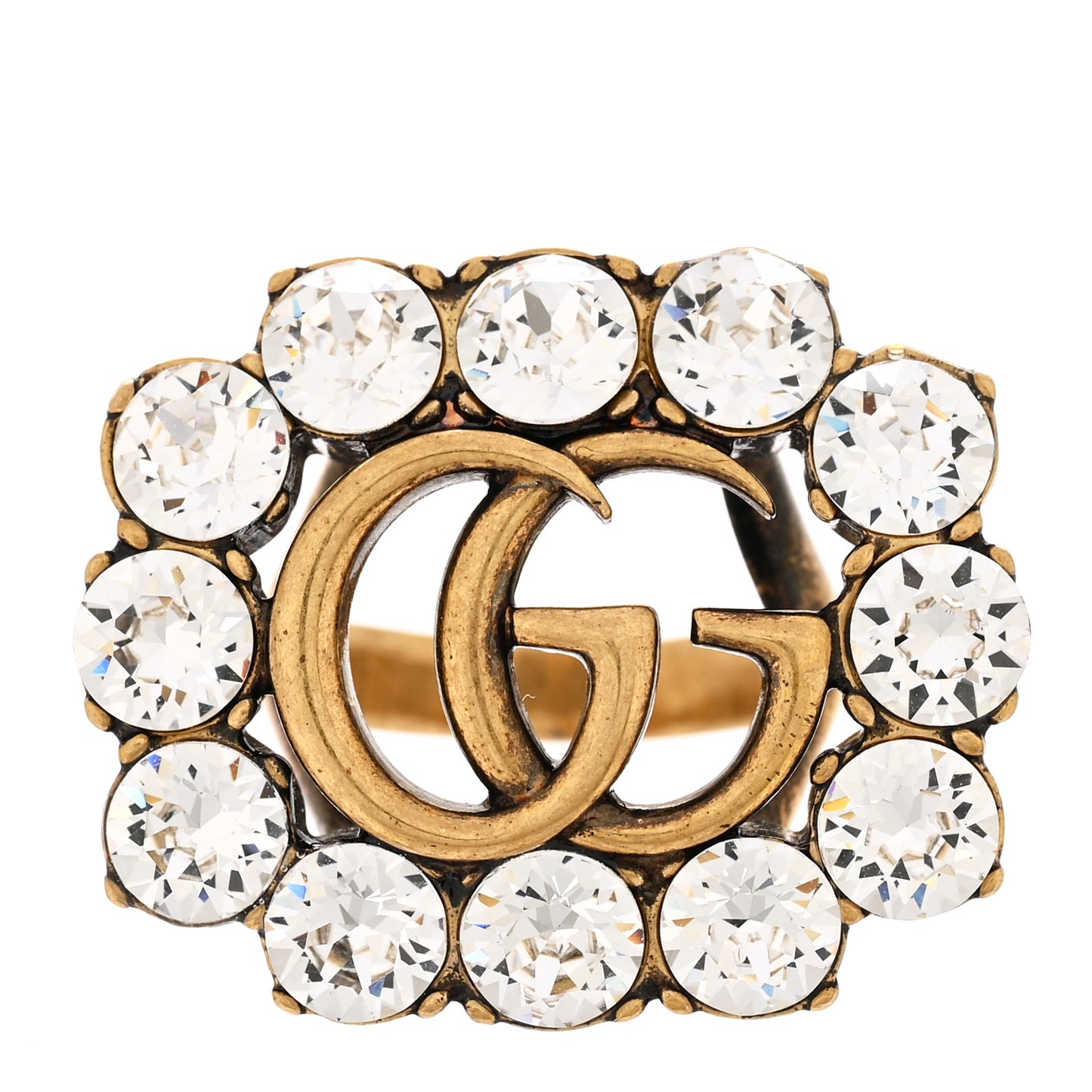 Metal Crystal Double G Ring 58 8.25 Aged Gold