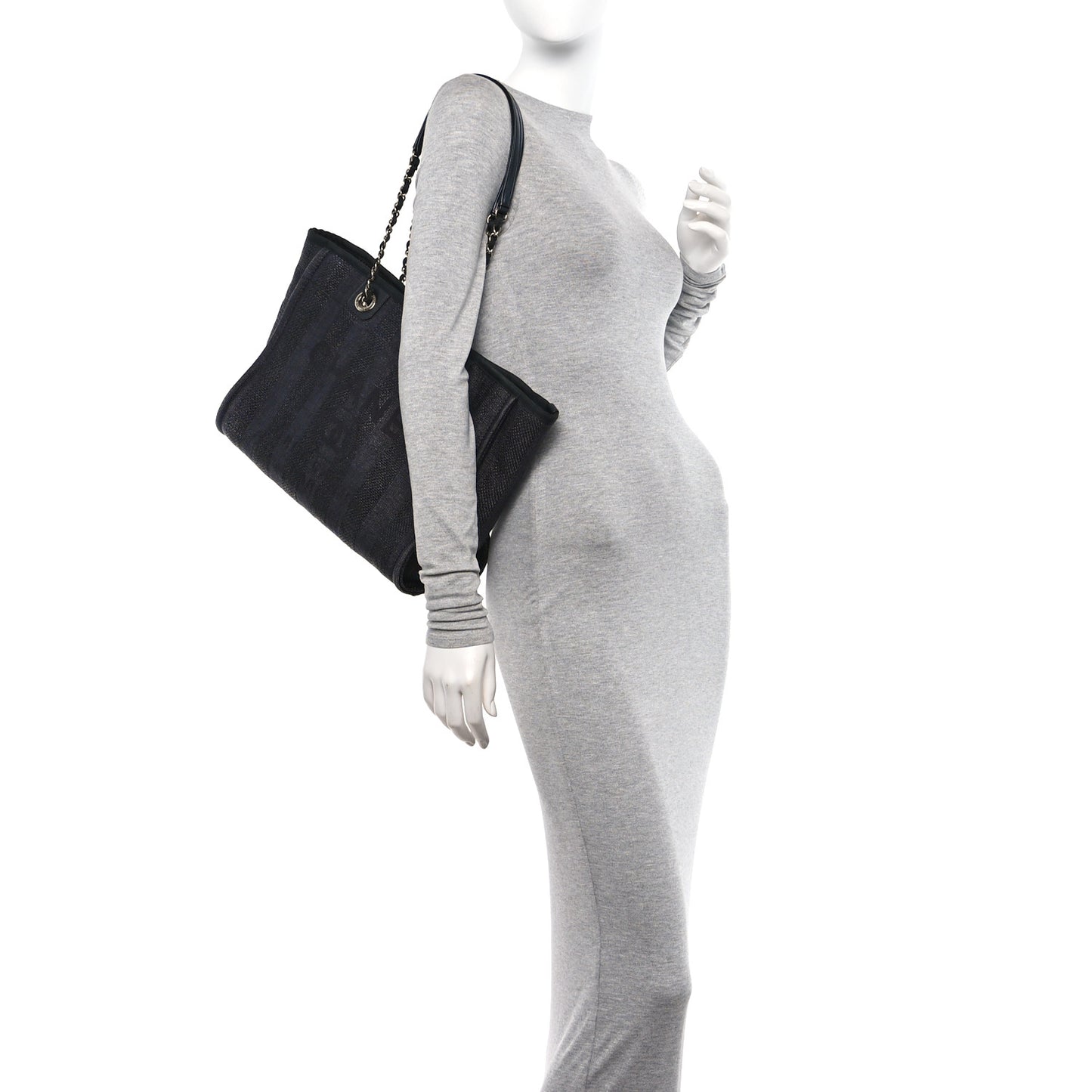 Mixed Fibers Striped Small Deauville Tote Black