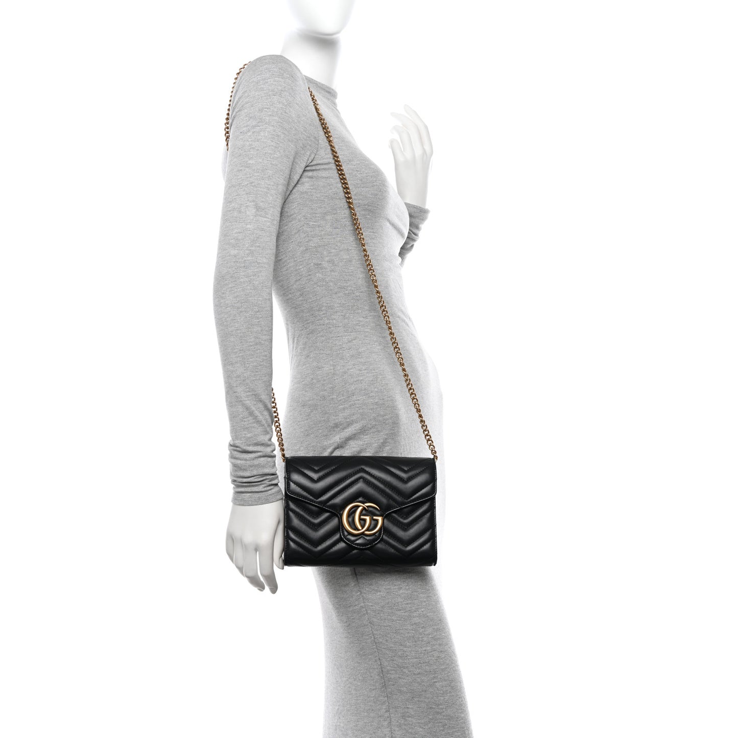 Calfskin Matelasse GG Marmont Chain Wallet Black