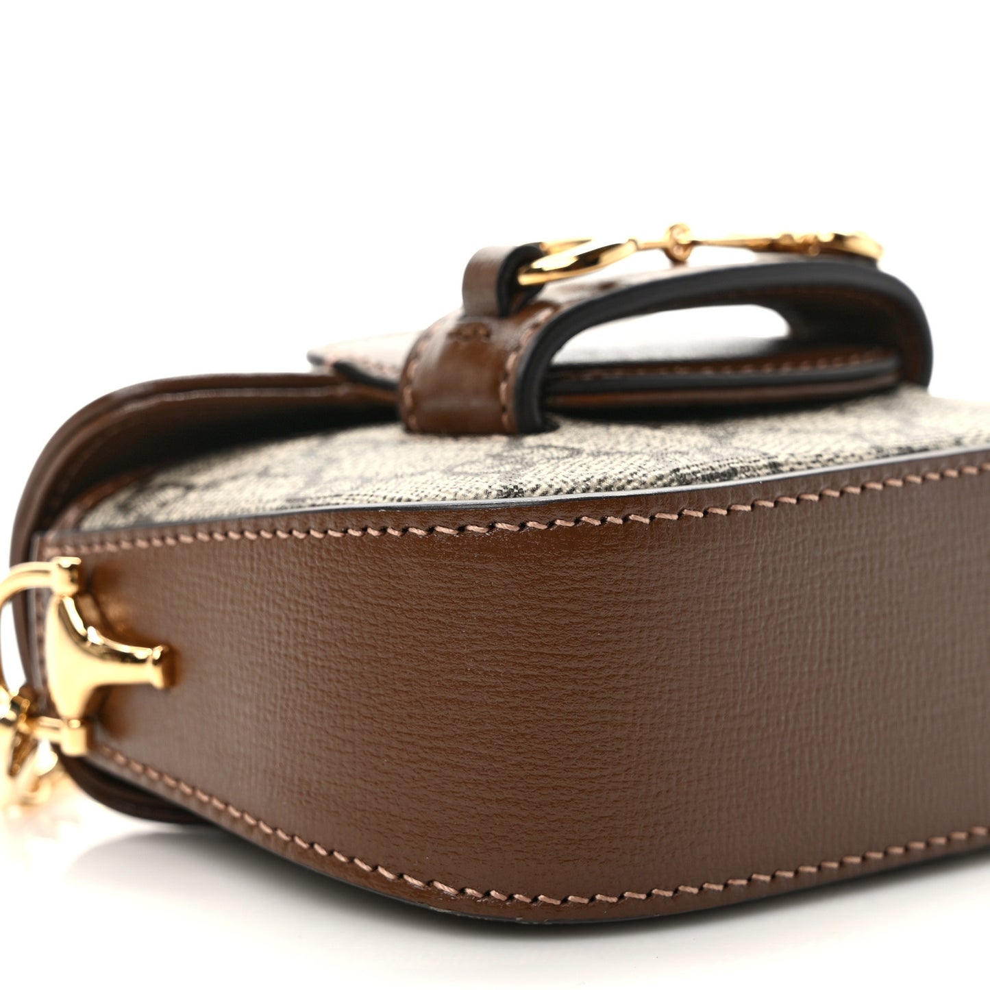 GG Supreme Monogram Azalea Calfskin Web Horsebit 1955 Wallet On Strap Beige Ebony Brown Sugar