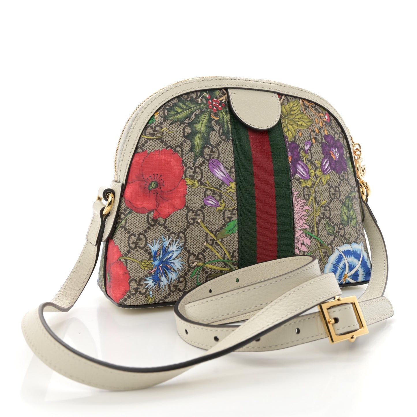 GG Supreme Monogram Flora Web GG Small Ophidia Dome Shoulder Bag White