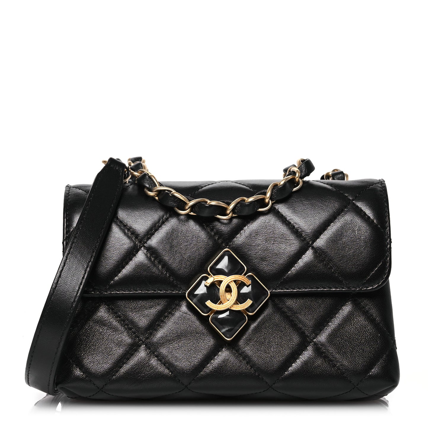 Lambskin Quilted Diamond Lock Flap Black
