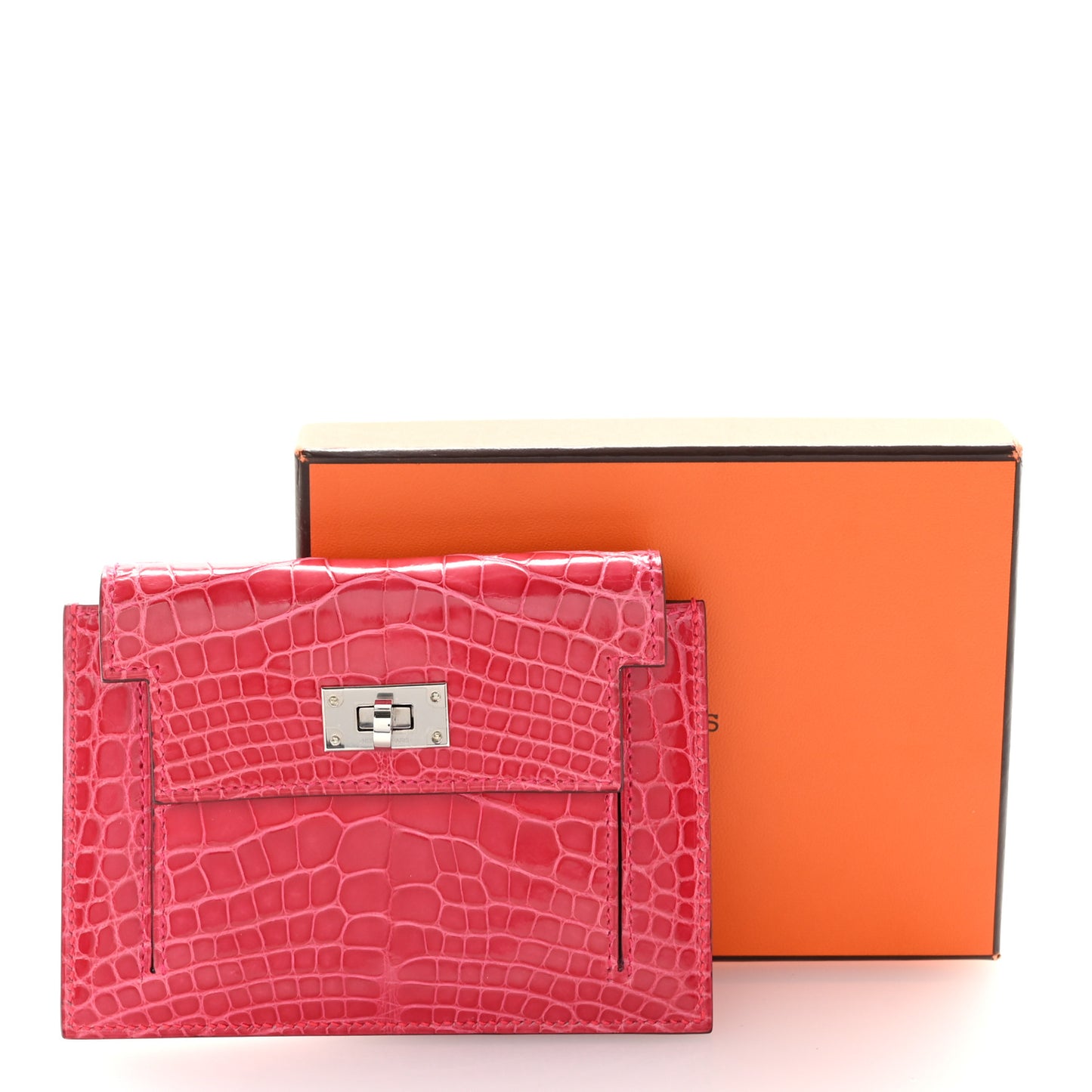 Shiny Alligator Kelly Pocket Compact Wallet Rose Extreme