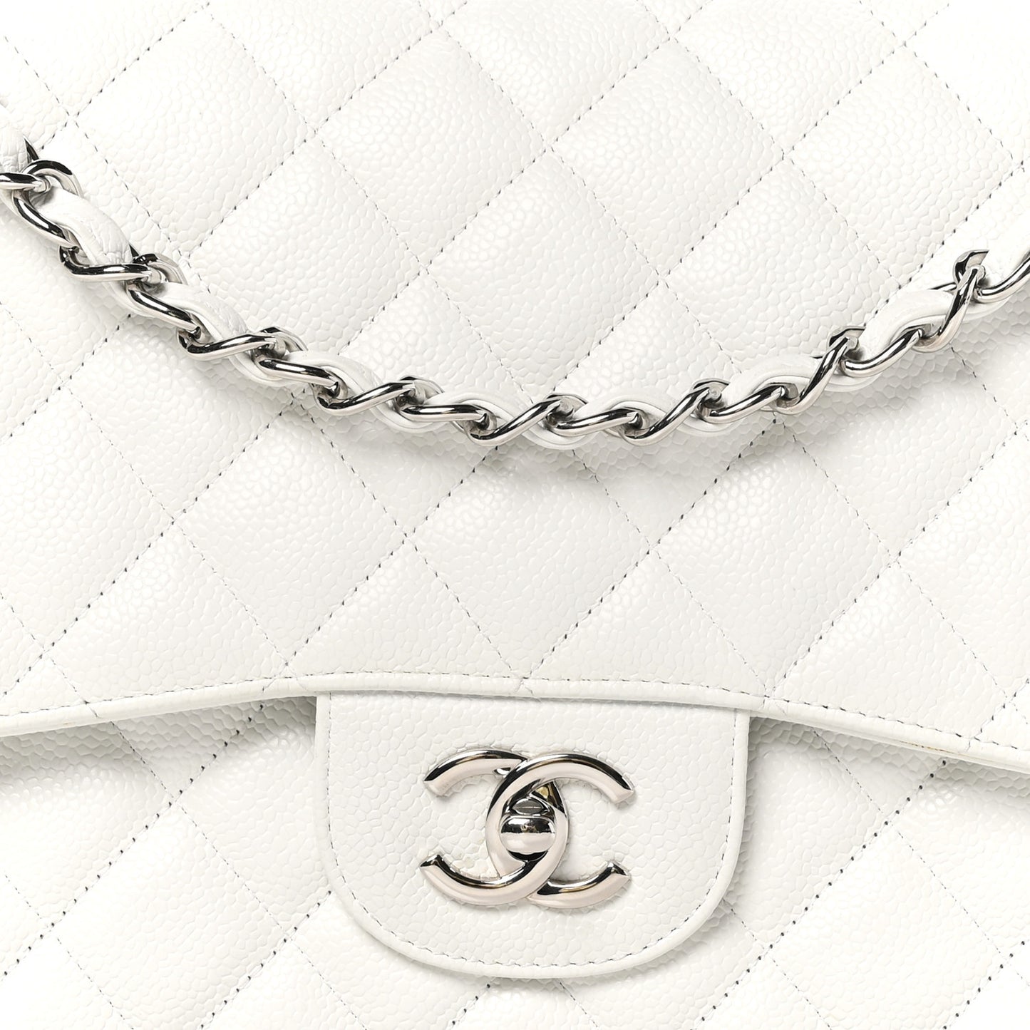 Caviar Quilted Jumbo Double Flap White