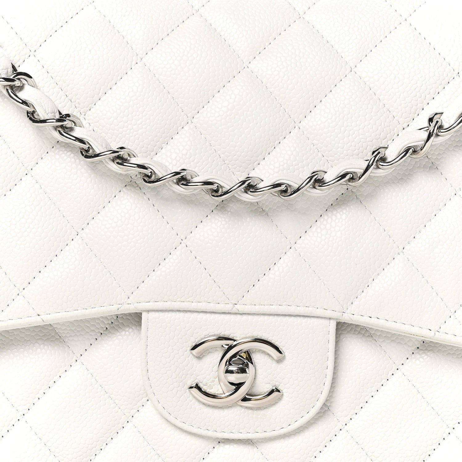 Chanel Caviar Quilted Jumbo Double Flap White 8 of 10