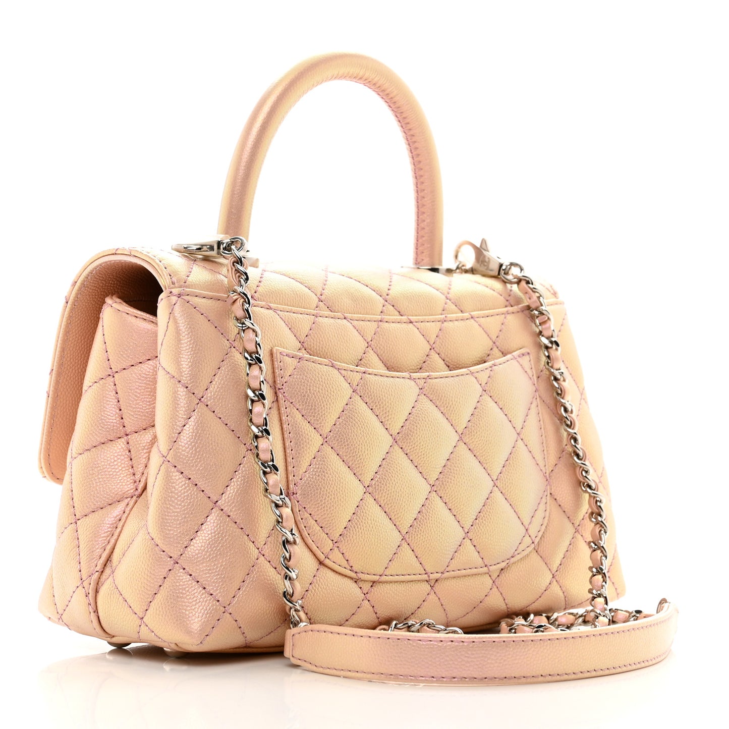 Iridescent Caviar Quilted Mini Coco Handle Flap Pink