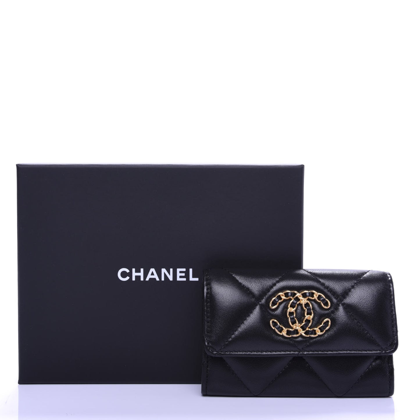 Lambskin Quilted 19 Flap Card Holder Black