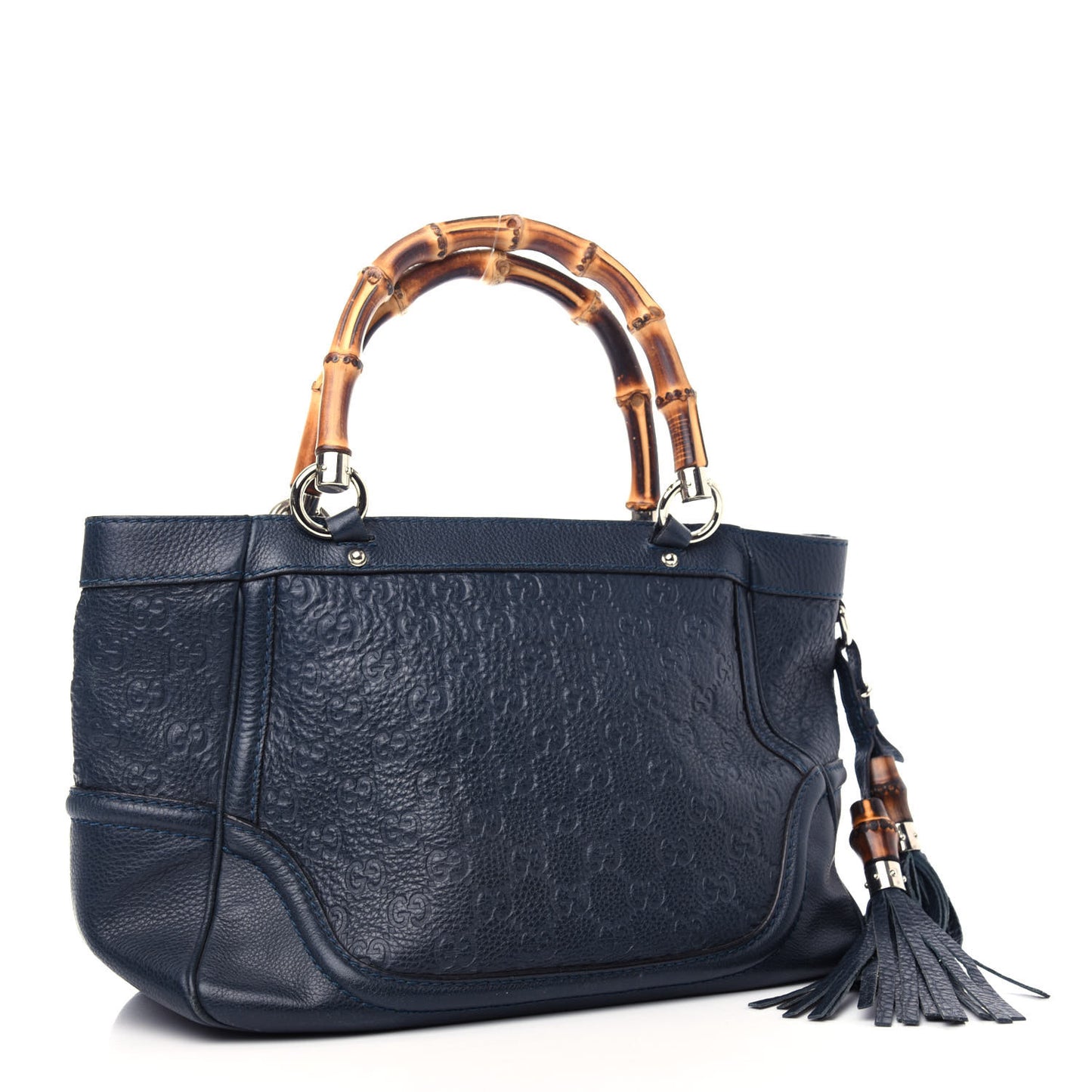 Guccissima Small New Bamboo Tassel Tote Dark Blue