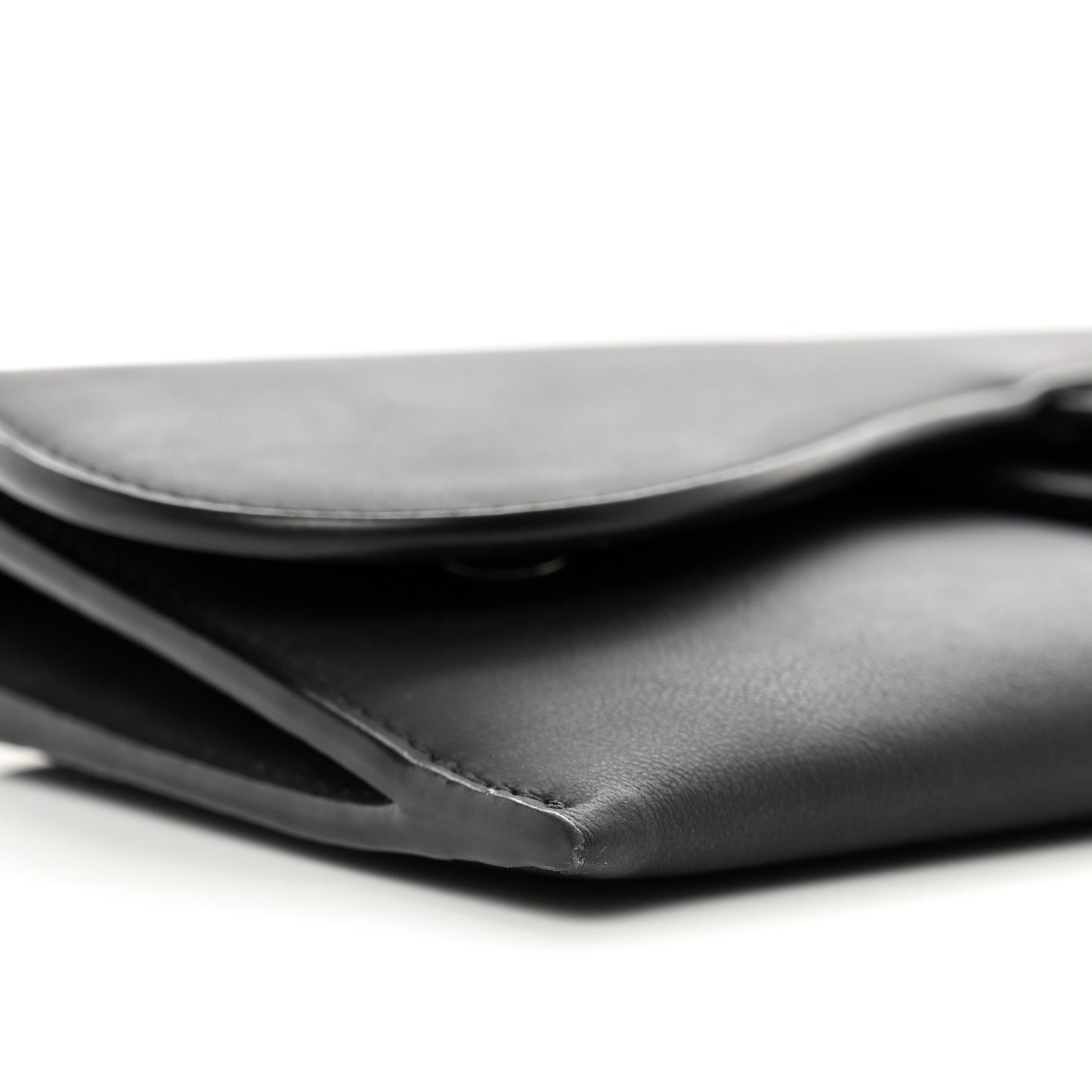 Ultra Matte Calfskin Saddle Chain Wallet Pouch Black