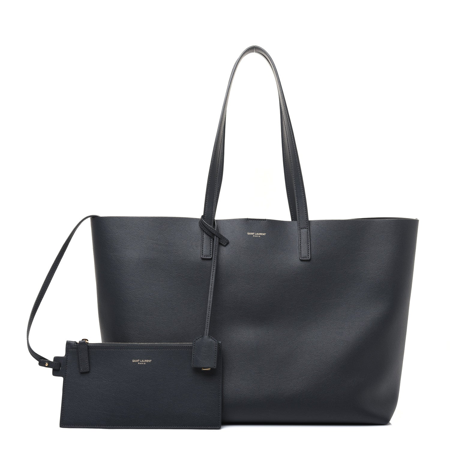 Saint Laurent Calfskin Large Shopping Tote Navy 1 of 22