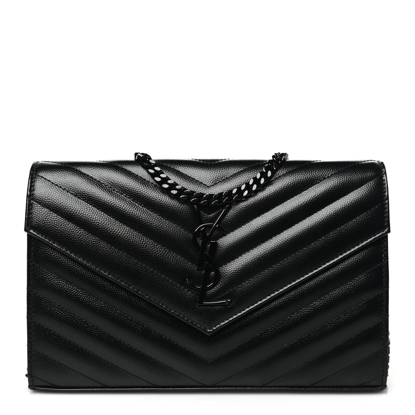 Grain De Poudre Matelasse Chevron Monogram Monochrome Chain Wallet Black
