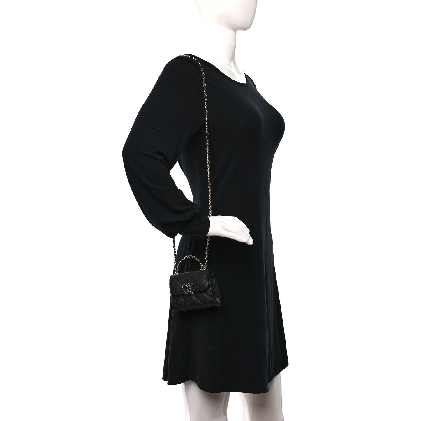 Caviar Quilted Chain Top Handle With Chain Black