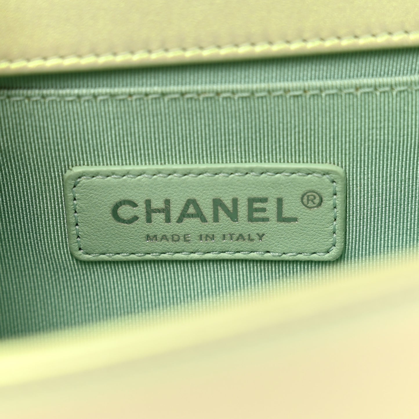 Iridescent Lambskin Chevron Quilted Medium Boy Flap Green