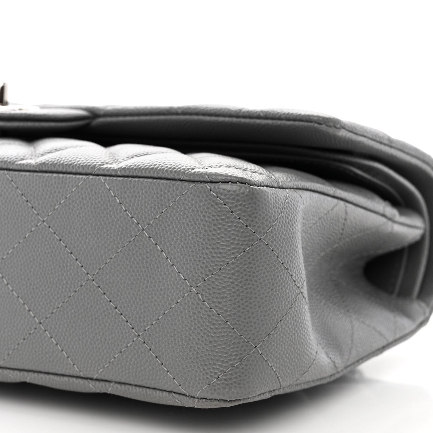 Caviar Quilted Medium Double Flap Grey