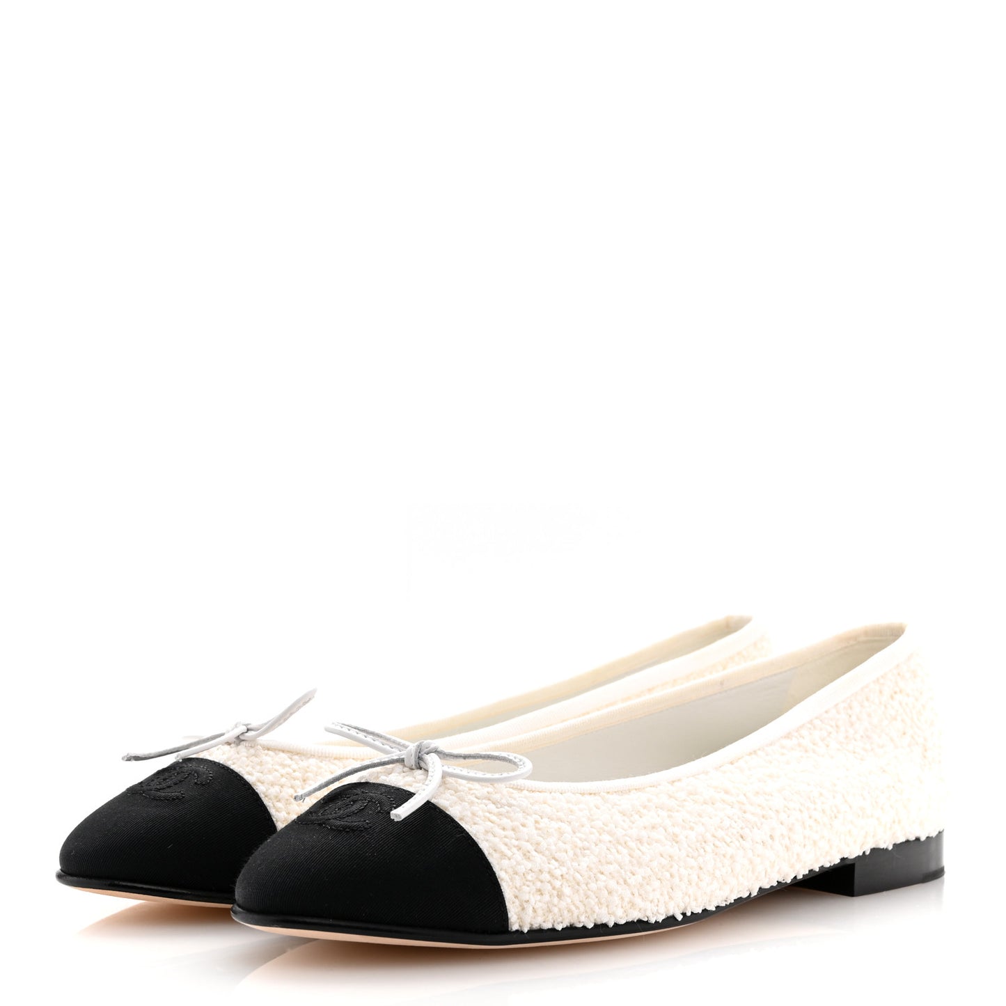 Cotton Tweed Grosgrain Cap Toe Ballerina Flats 40 White