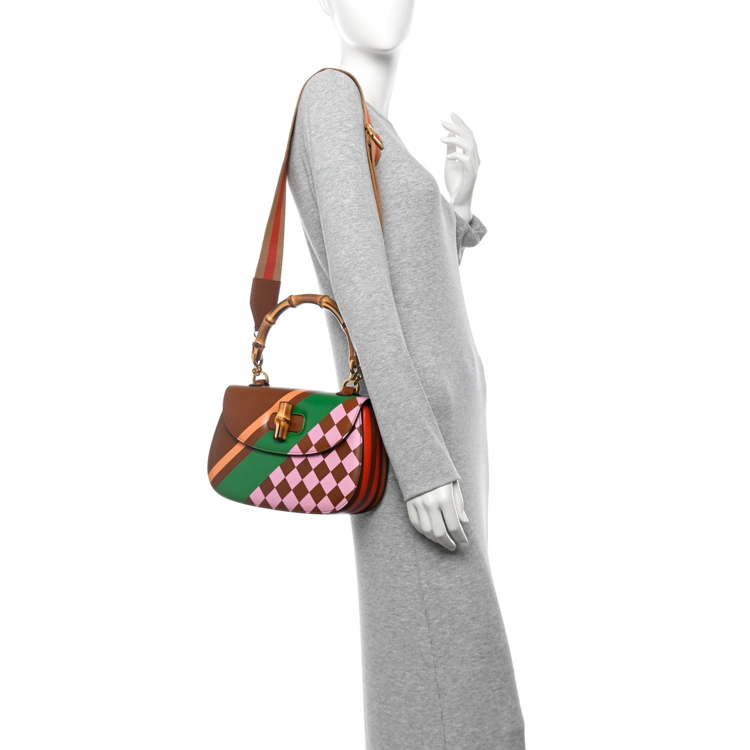 Gucci Calfskin Geometric Print Medium Bamboo 1947 Top Handle Bag Brown 2 of 10