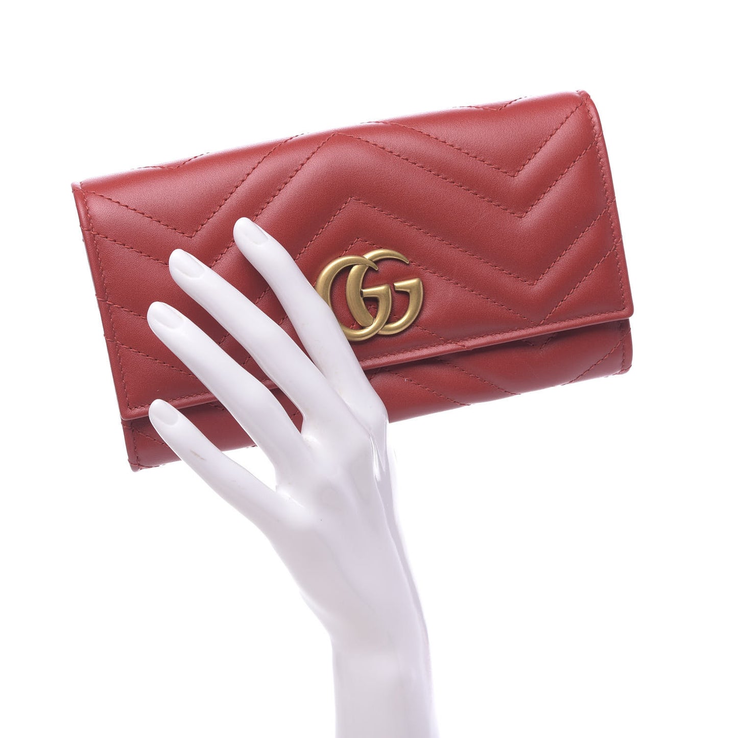 Calfskin Matelasse GG Marmont Continental Wallet Hibiscus Red