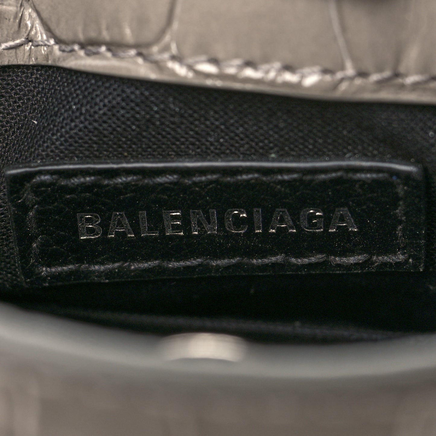 Calfskin Crocodile Embossed Logo Shopping Phone Holder Bag Steel Grey