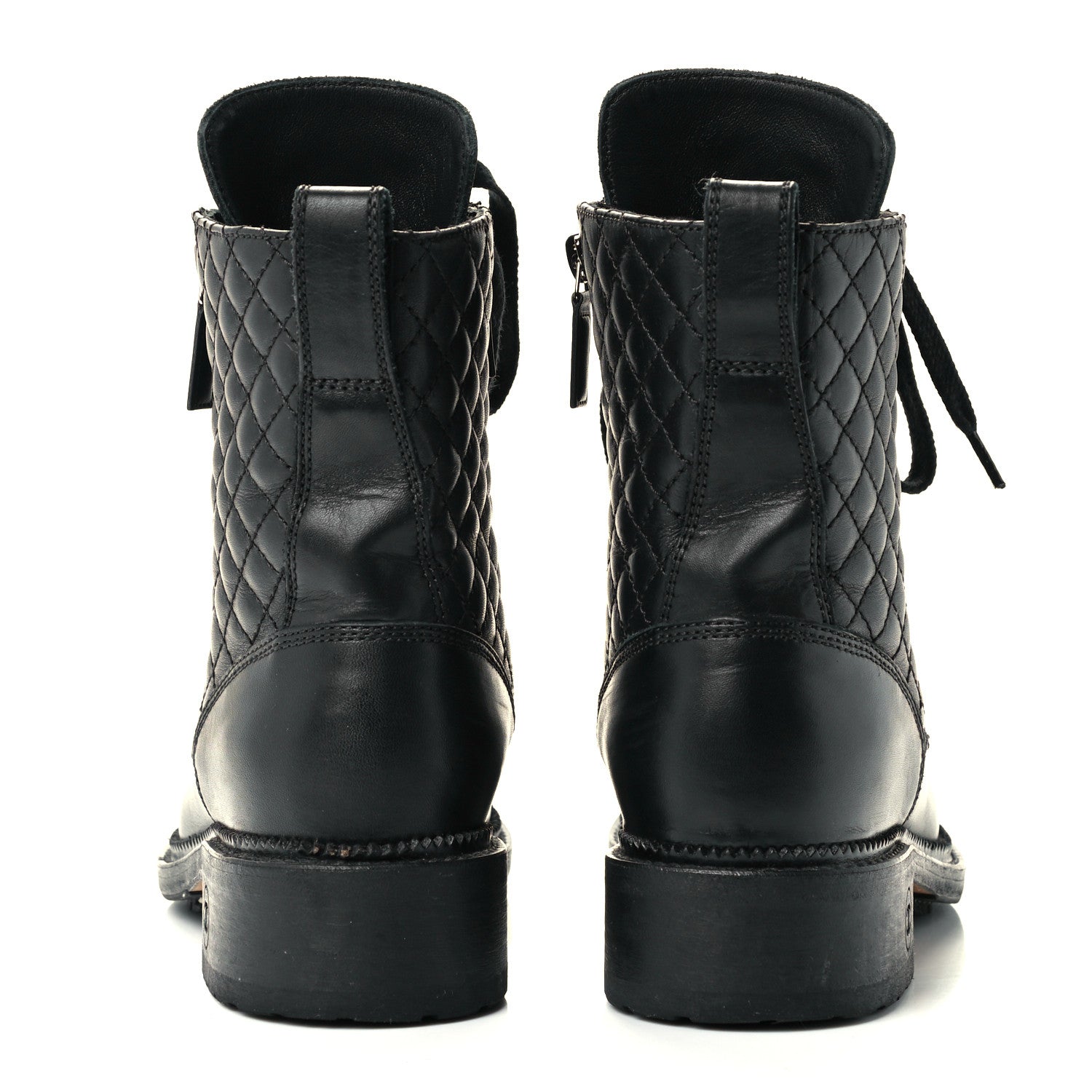 Chanel Calfskin Quilted Lace Up Combat Boots 36.5 Black 6 of 10