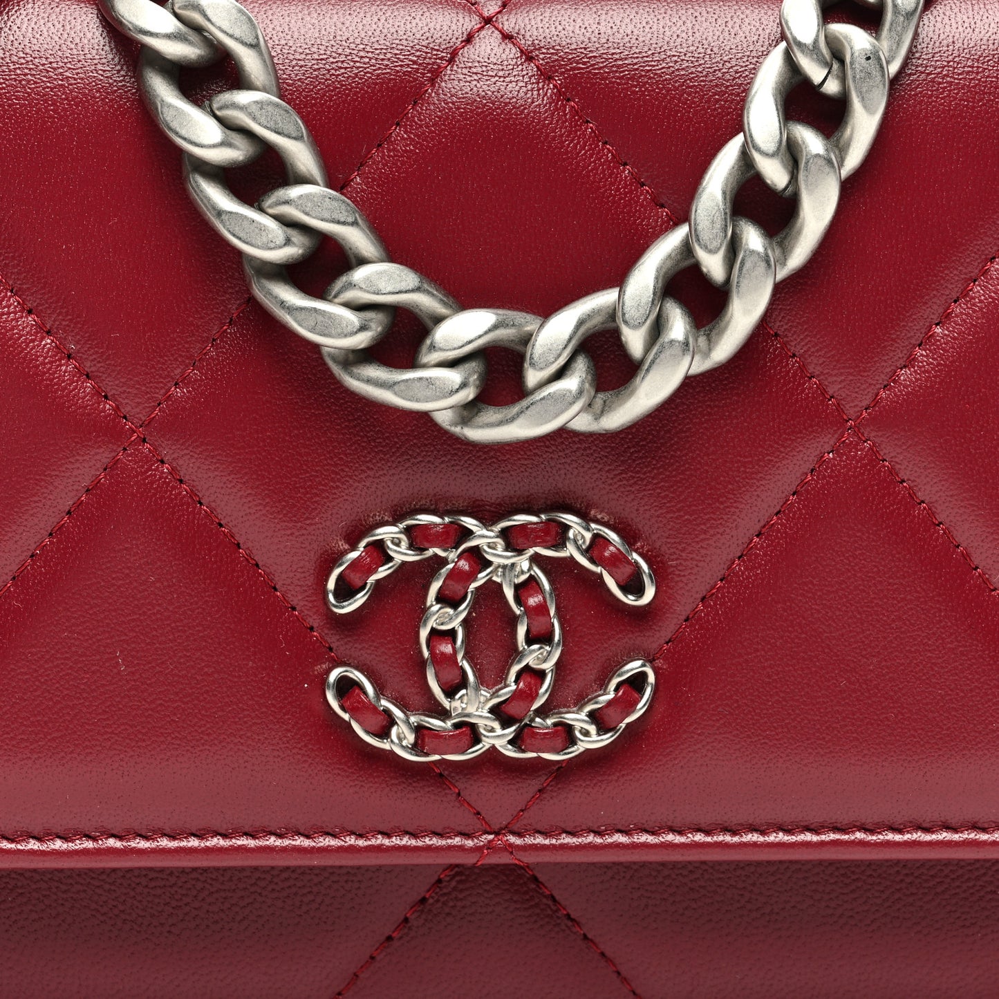 Lambskin Quilted Chanel 19 Wallet On Chain WOC Burgundy