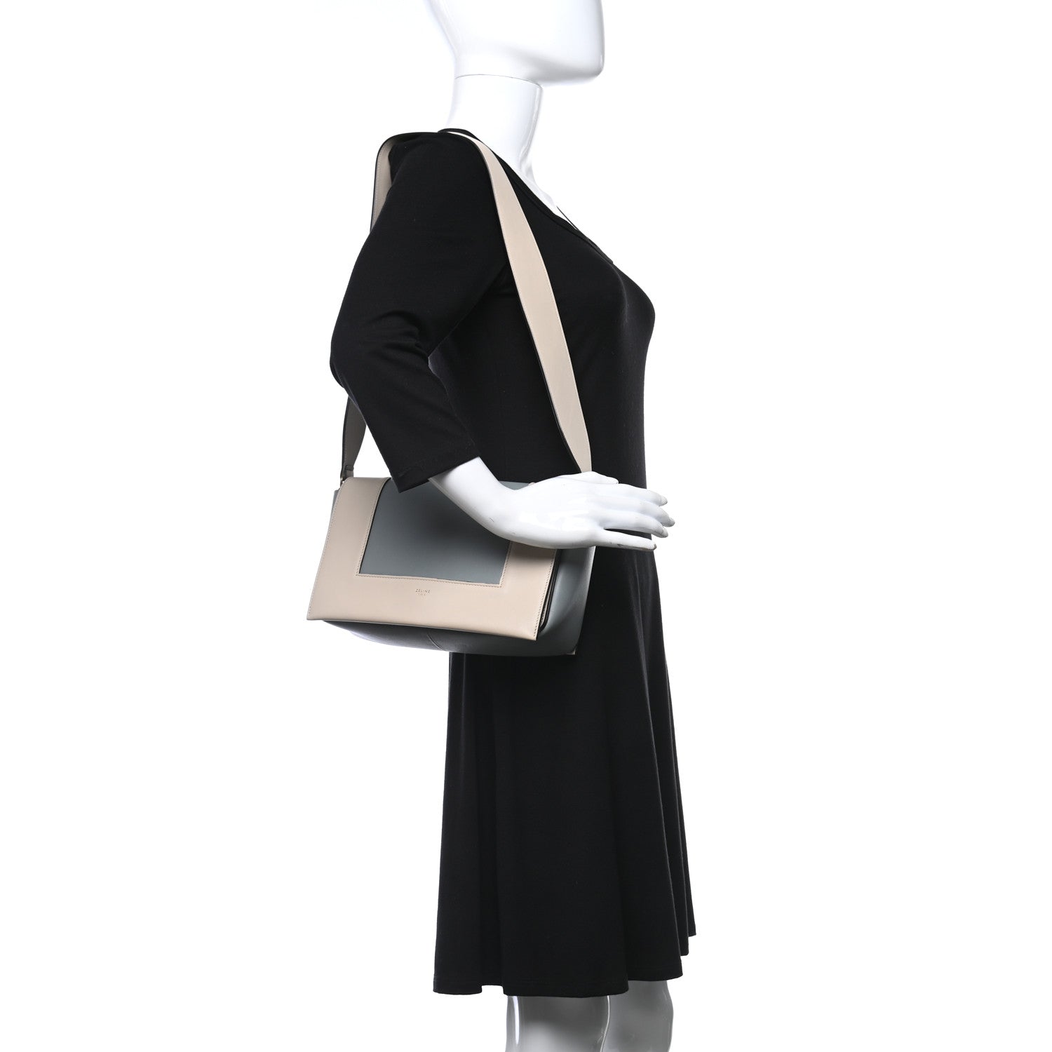 Celine Shiny Smooth Calfskin Medium Frame Shoulder Bag Grege Storm 3 of 19