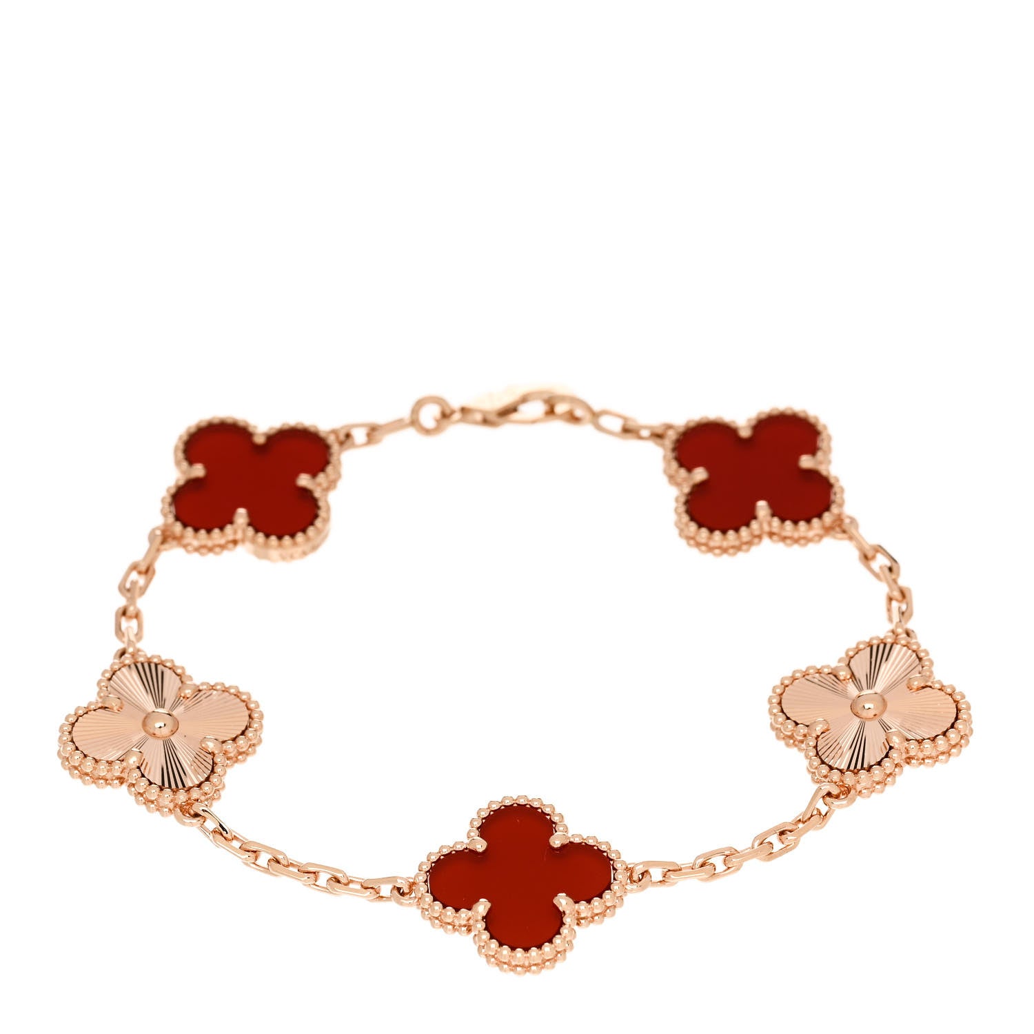 Van Cleef & Arpels 18K Rose Gold Carnelian 5 Motifs Guilloche Vintage Alhambra Bracelet 1 of 5