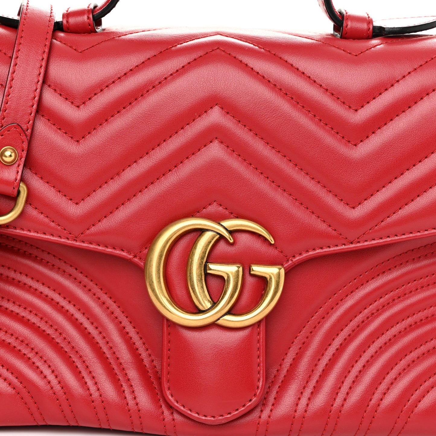 Calfskin Matelasse Small GG Marmont Top Handle Shoulder Bag Hibiscus Red