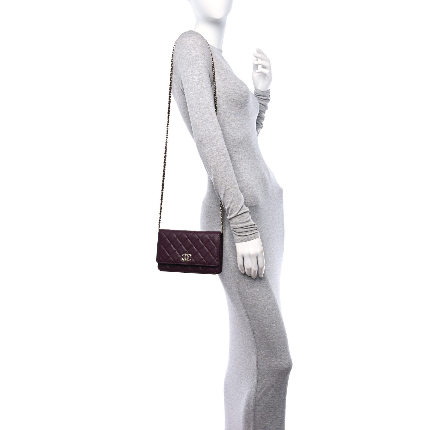Chanel Caviar Quilted Chain Embossed CC Wallet On Chain WOC Burgundy 2 of 12