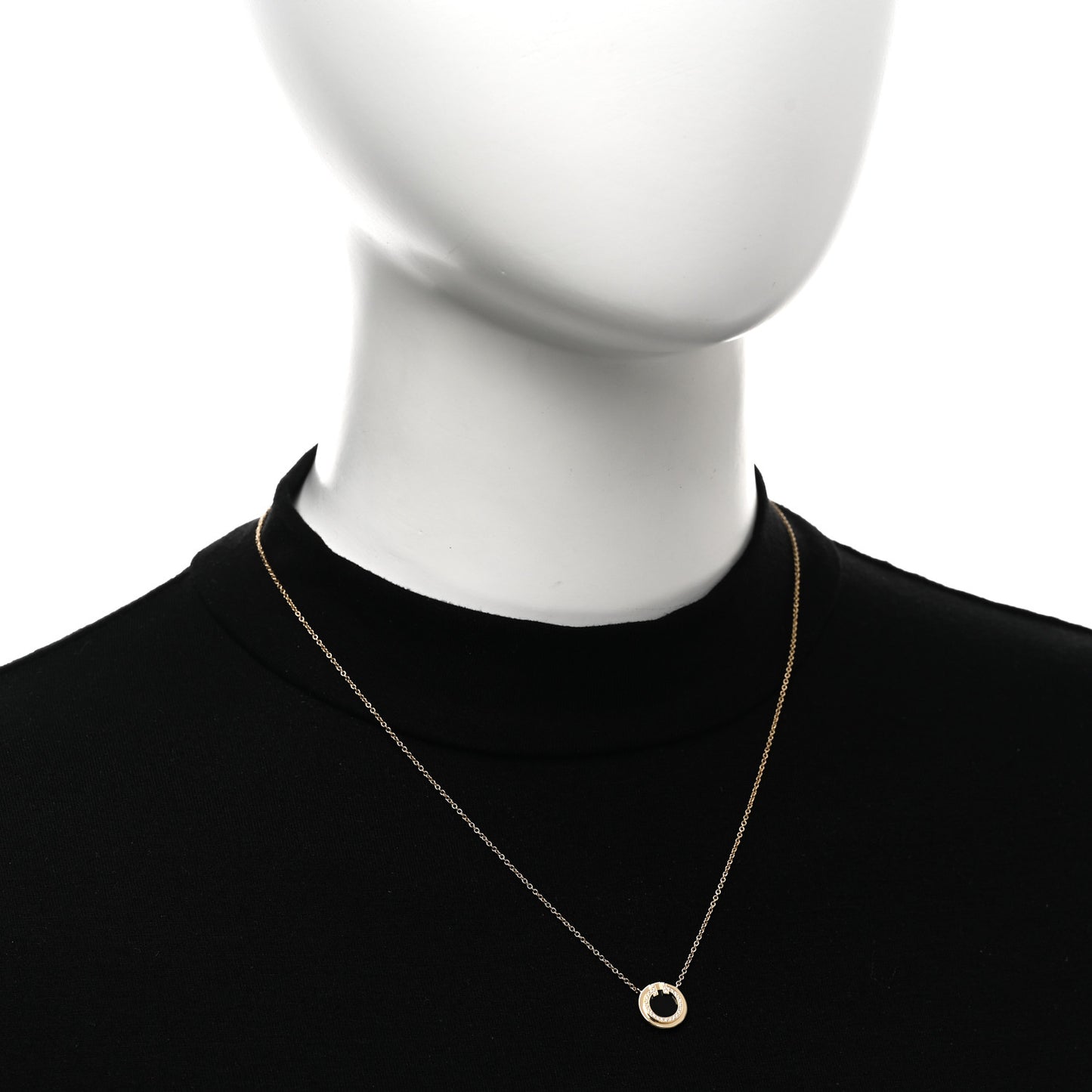 18K Yellow Gold Diamond Black Onyx Small T Circle Pendant Necklace