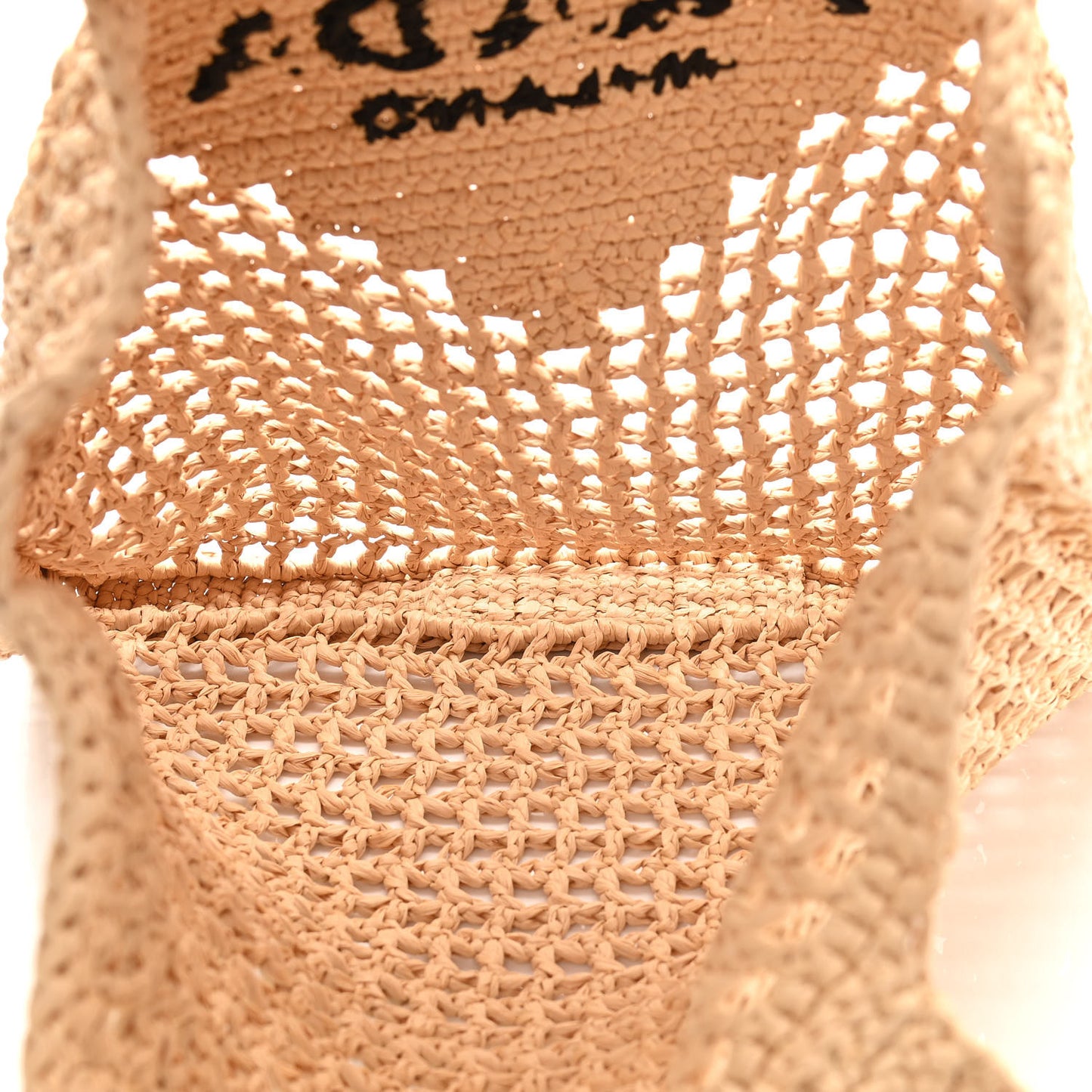 Yarn Raffia Effect Crochet Logo Embroidered Tote Bag Naturale