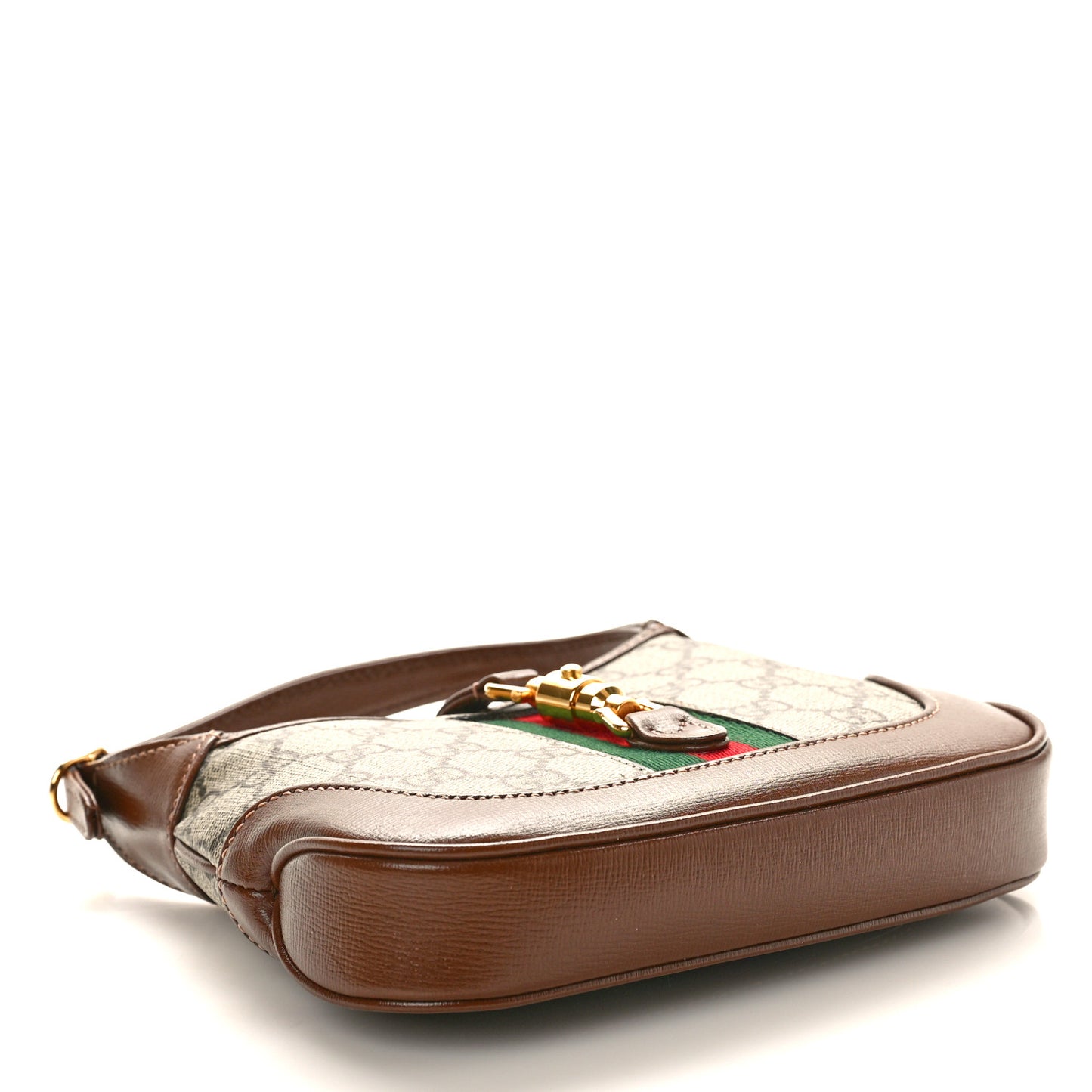 GG Supreme Monogram Azalea Calfskin Web Mini Jackie 1961 Hobo Beige Ebony Brown Sugar
