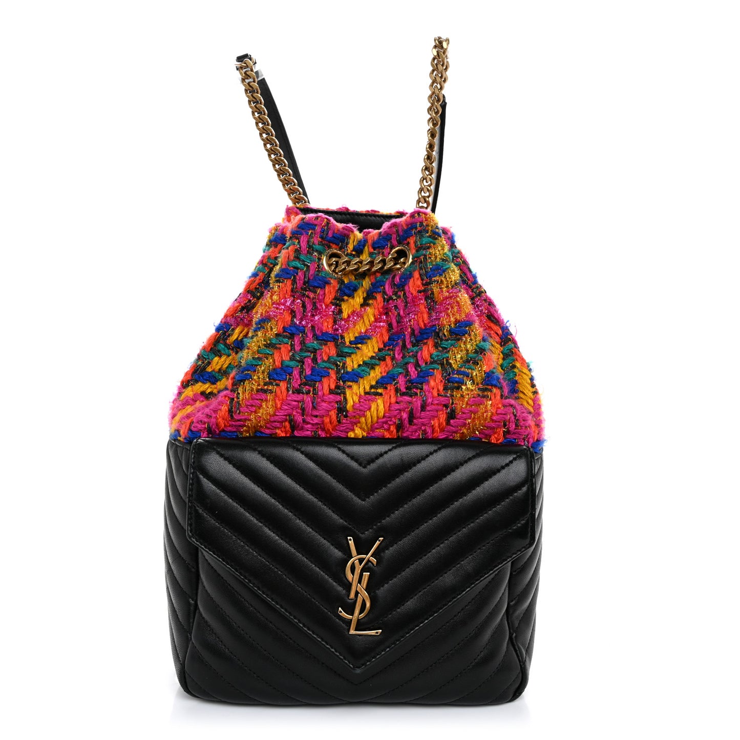 Tweed Lambskin Matelasse Monogram Joe Backpack Black Rosso Multicolor