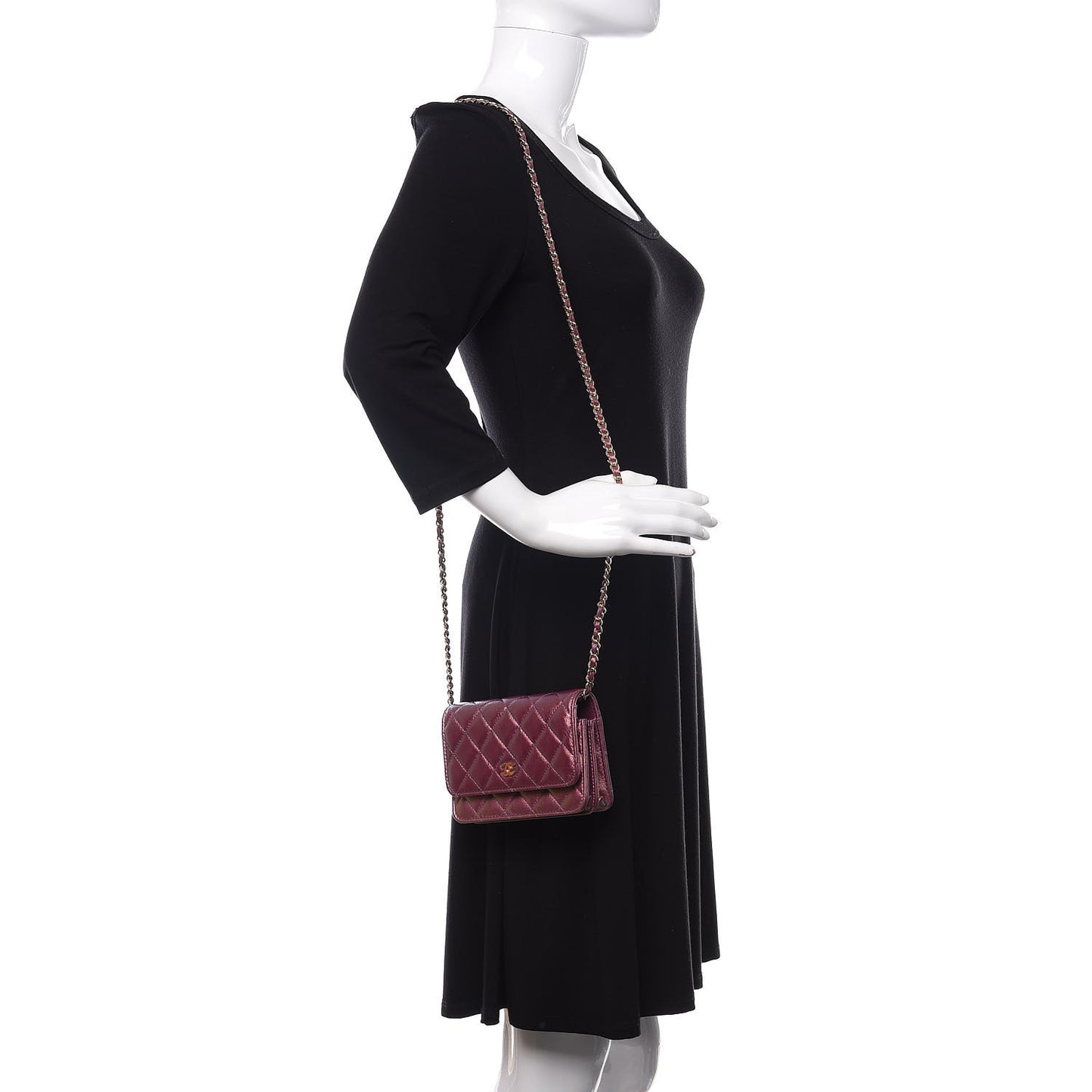 Iridescent Lambskin Quilted Mini Wallet On Chain WOC Purple