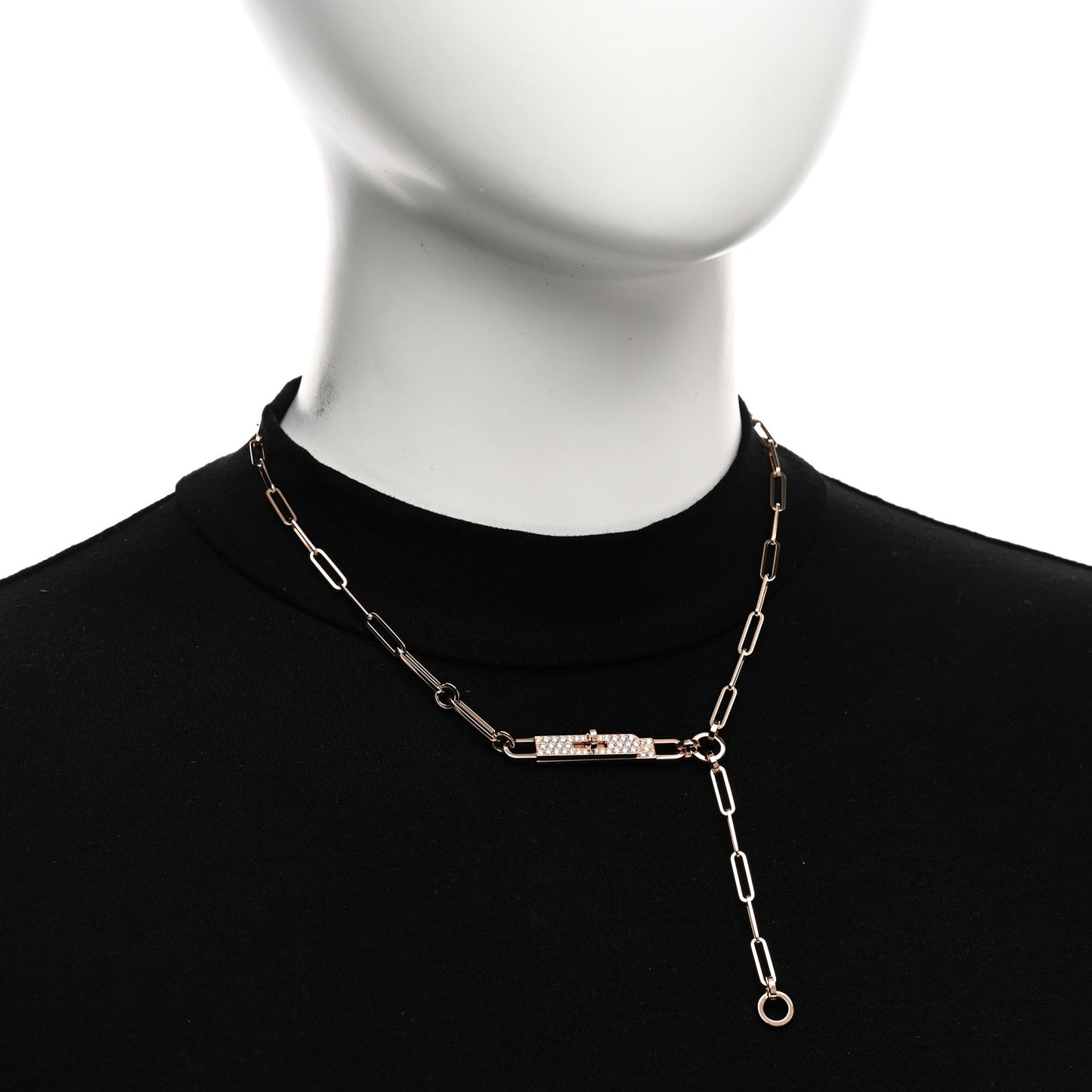 18K Rose Gold Diamond Pave PM Kelly Chaine Lariat Necklace ST