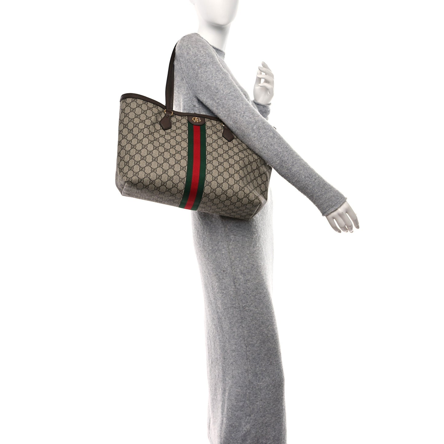 GG Supreme Monogram Medium Ophidia Shopping Tote Brown