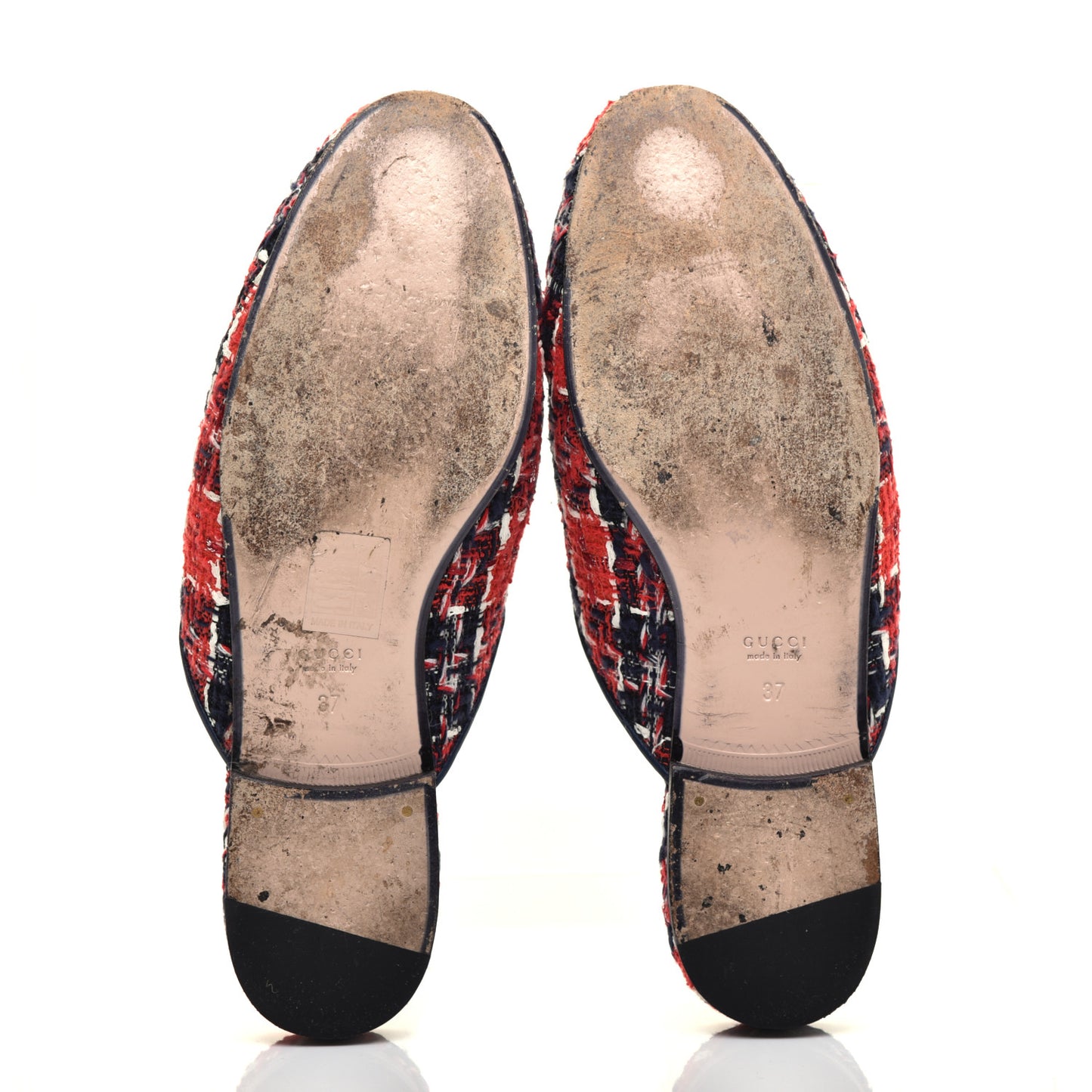 Tweed Check Womens Princetown Slippers 37 Hibiscus Red Royal Blue