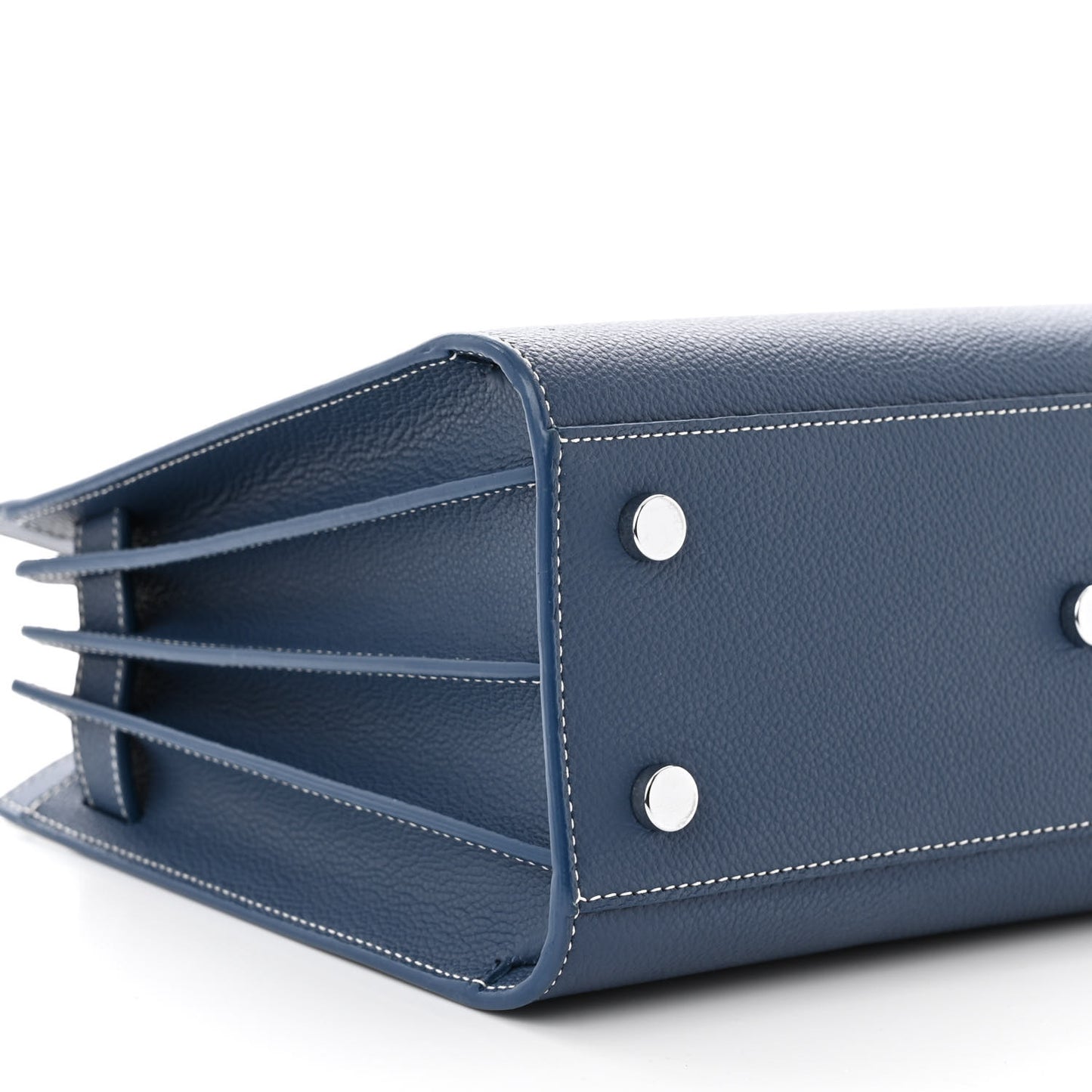 Grained Calfskin Topstitch Baby Sac De Jour Denim