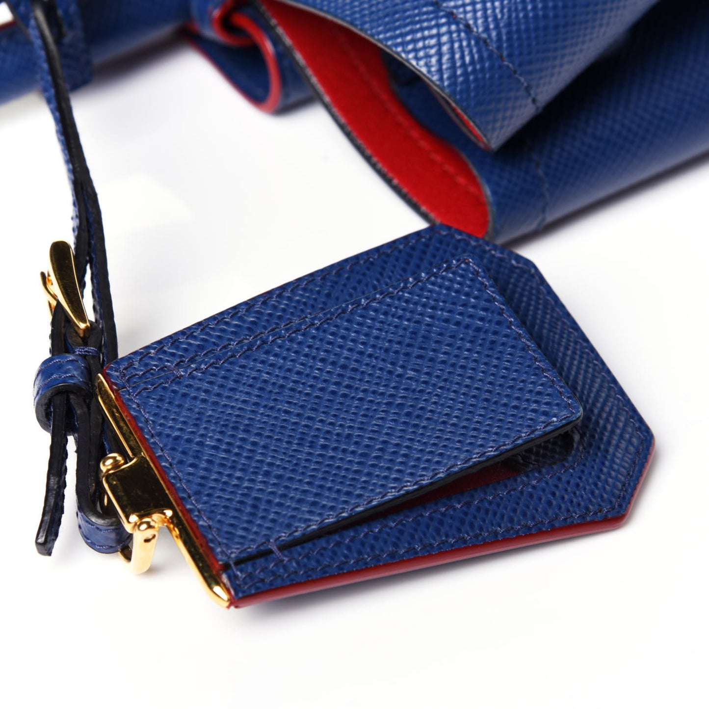 Saffiano Cuir Small Double Bag Ink Blue Fire Engine Red
