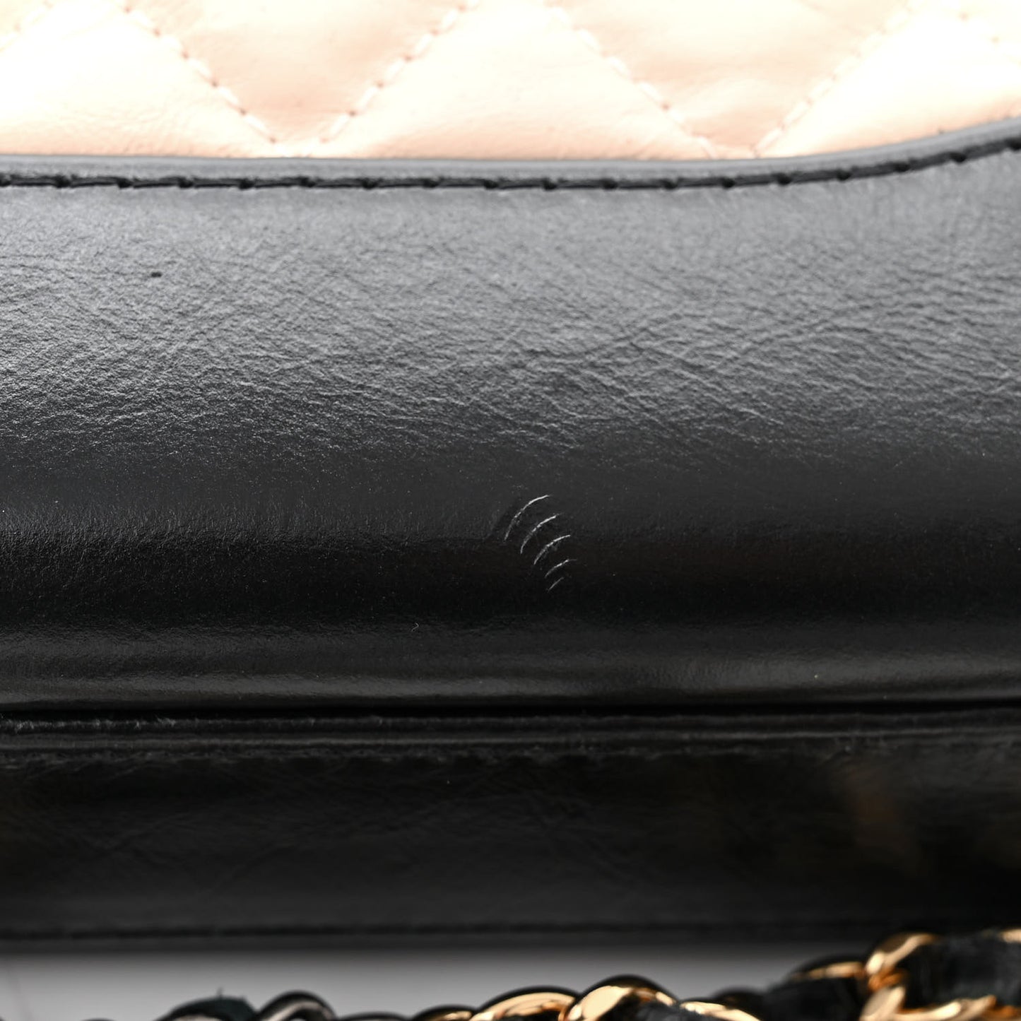 Aged Calfskin Quilted Small Gabrielle Clutch With Chain Beige Black