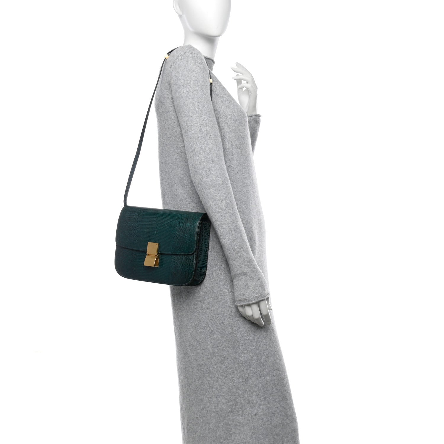 Celine Lizard Medium Classic Box Flap Bag Dark Green 2 of 12